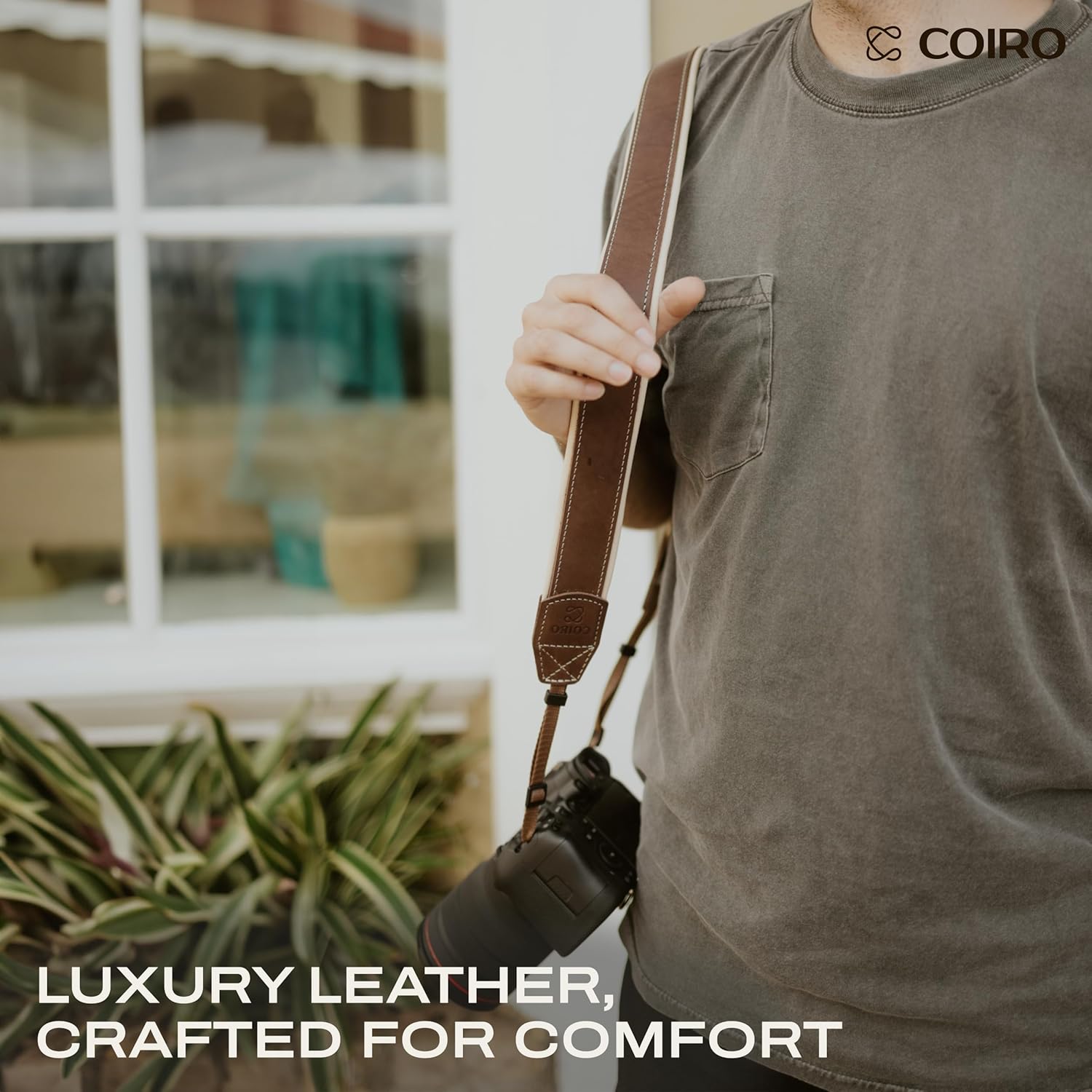 C Coiro Padded Leather Camera Strap, Shoulder Strap, Genuine Leather Neck Strap for DSLR/SLR