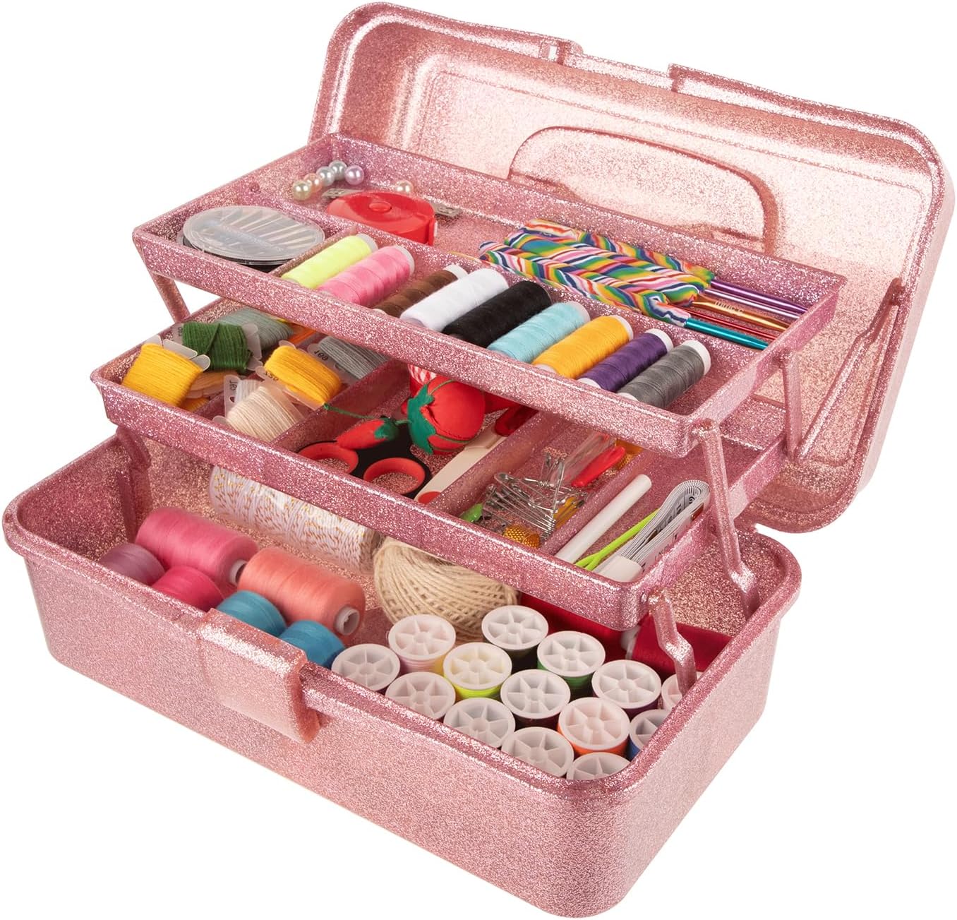 Glitter Pink 3 Layer Craft Storage Box, Pink Tackle...