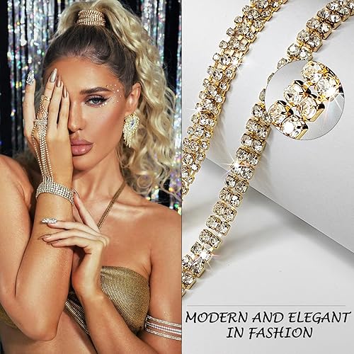 Miniatura 8 de Cadena de cierre de diamantes de imitación de 8 yardas para manualidades, cinta de tiras de diamantes de imitación, decoración de bricolaje (dorado)