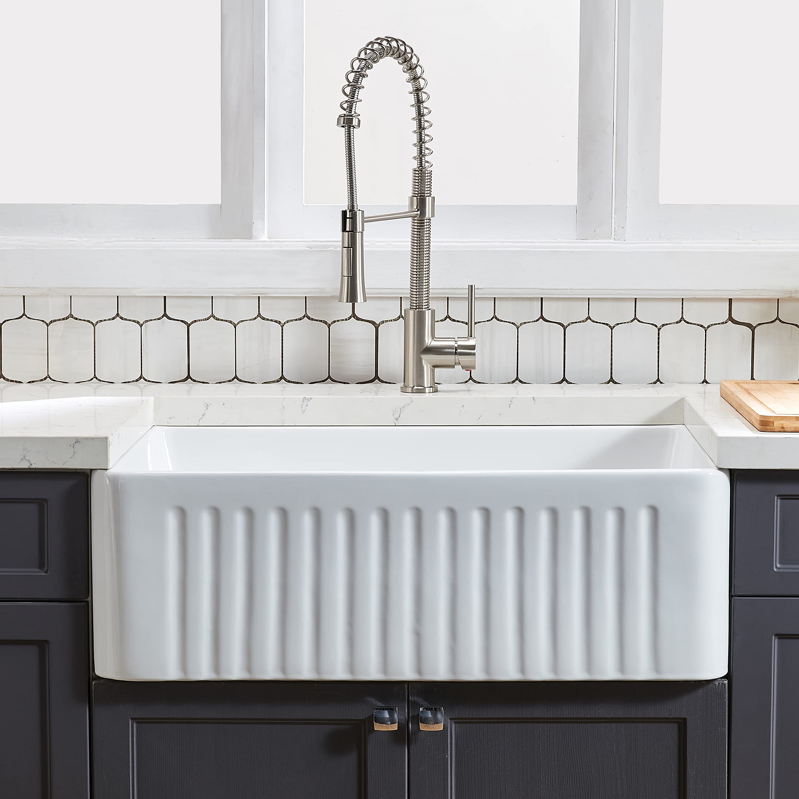 Buy KINGO HOME 24 Inch White Fireclay Farmhouse Sink, ApronFront