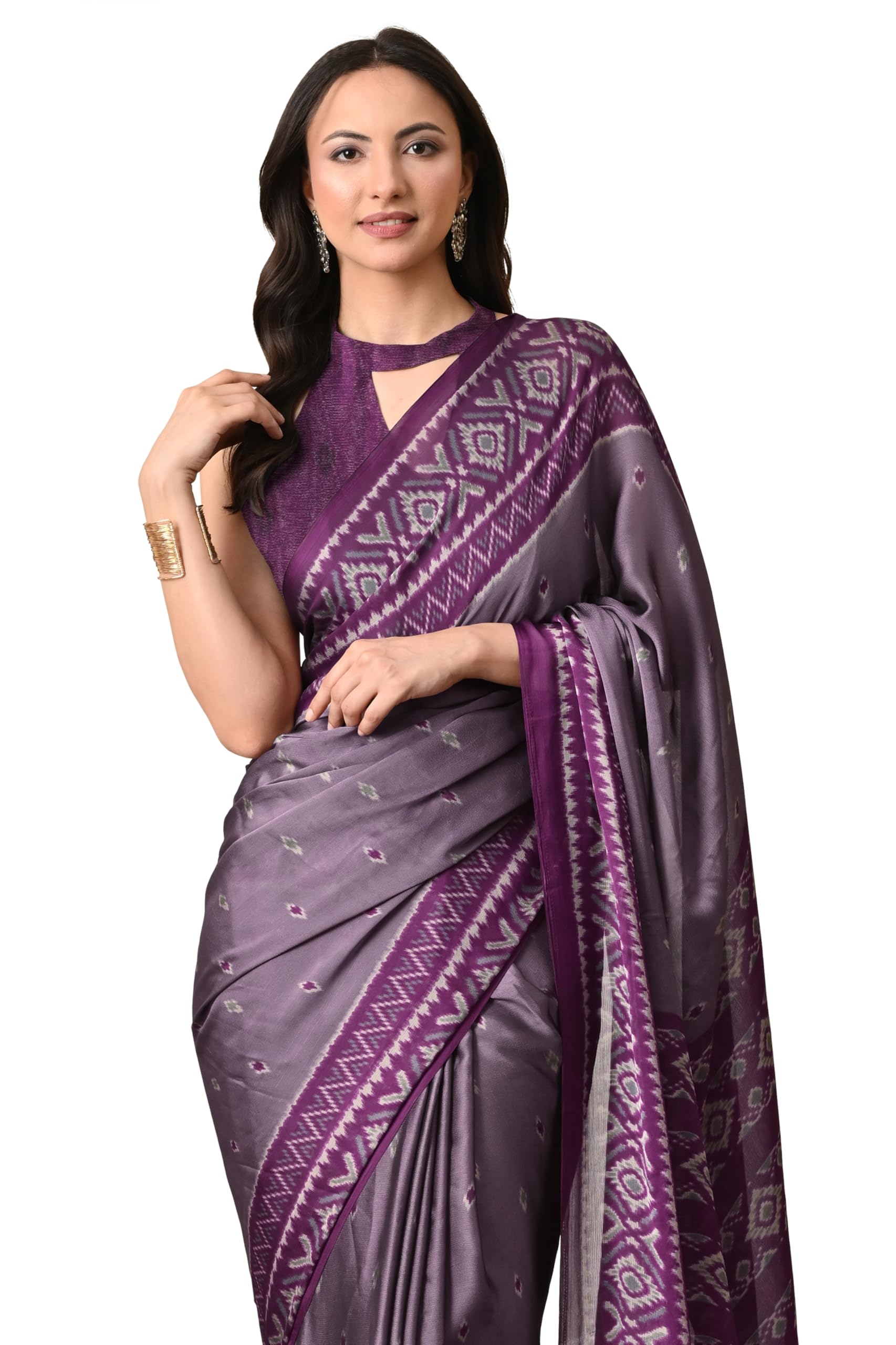 mirchi fashion Saree for Woman | Chiffon Chevron Printed Elegant Occasional Sari with Blouse Piece-picture-38