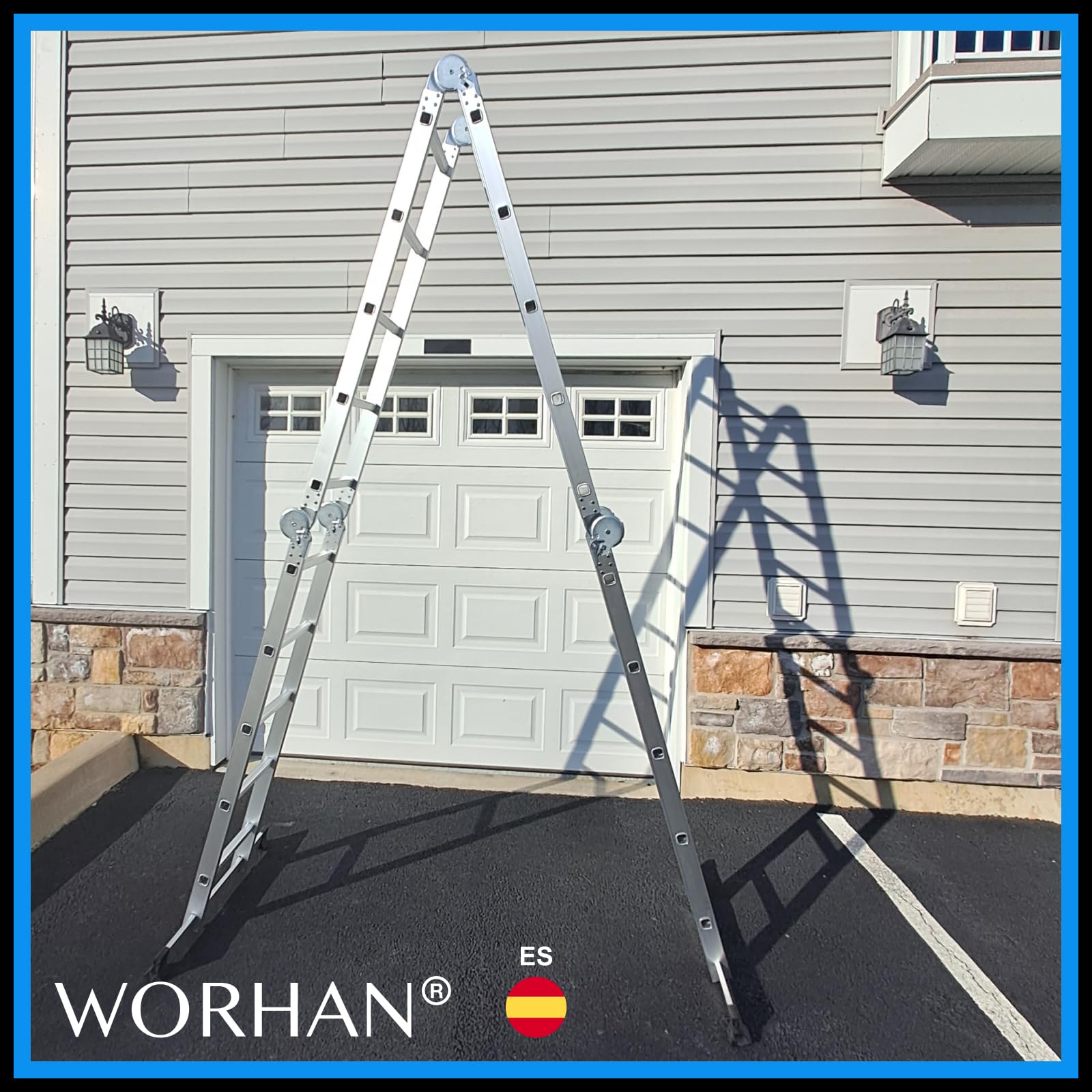 5.7m Escalera Multiuso Multifuncional Plegable 570cm Tijera Bisagra Grande Aluminio con 2 Estabilizadores Nueva Generación Calidad Alta KS5.7