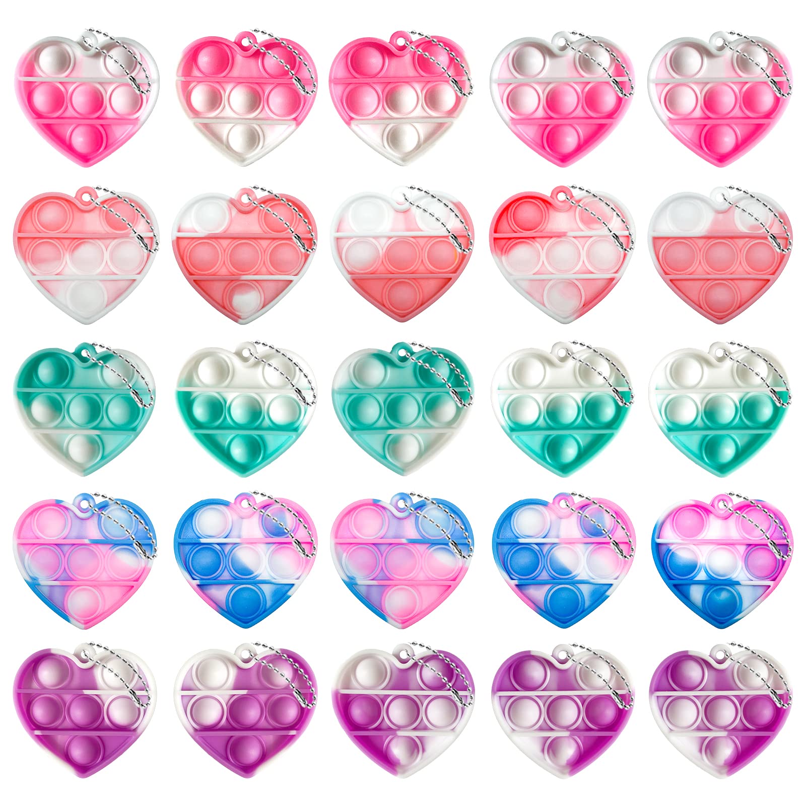 30 Pcs Pop Mini Keychain Simple Silicone Stress Relief Fidget Hand Toys Pop Push Bubble Toys Anxiety Stress Reliever for Kids Adults
