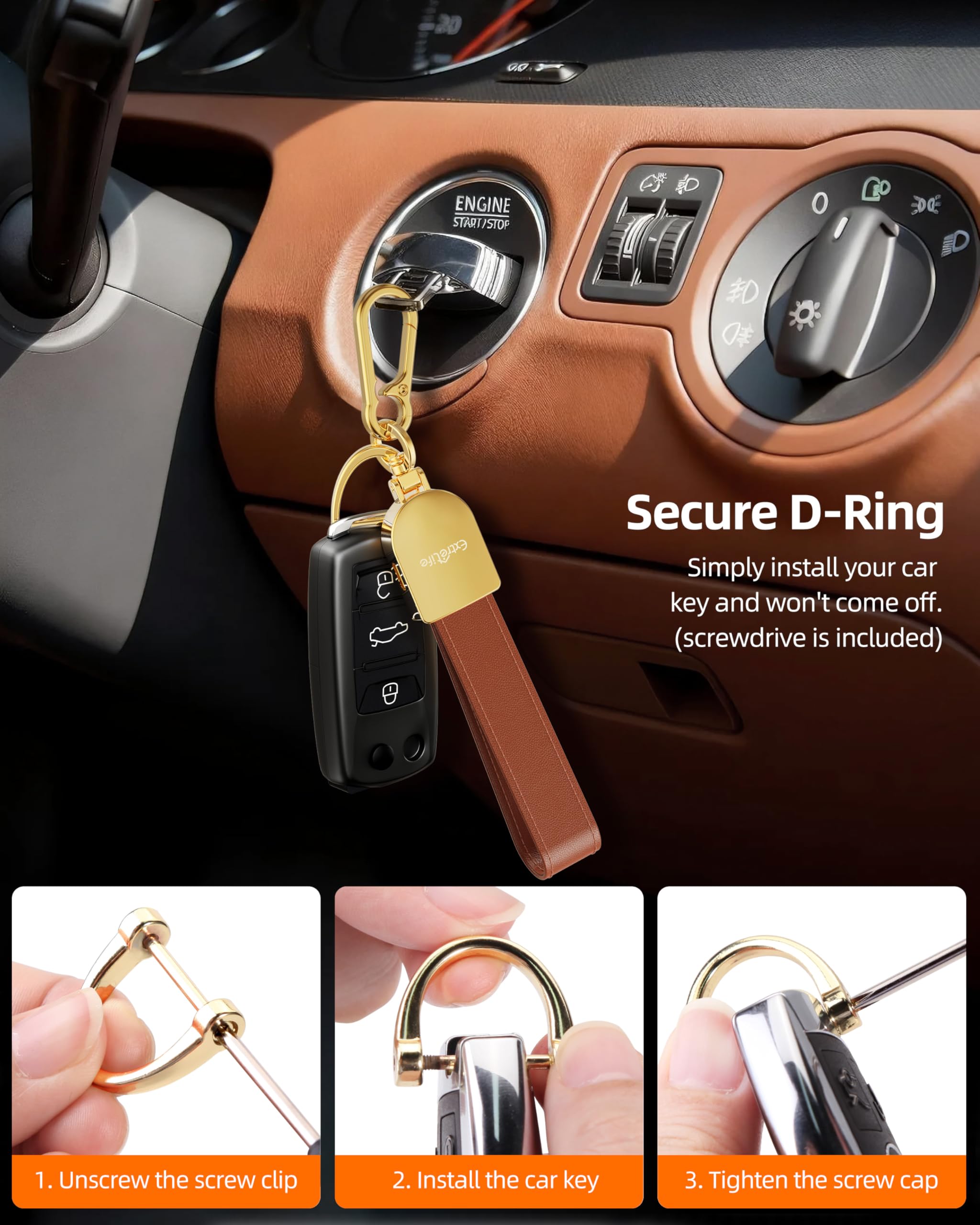 Portachiavi in pelle, funziona con Apple Find My, con localizzatore GPS | Portachiavi per auto per donne e uomini, portachiavi per auto, anti-smarrimento, ricaricabile, marrone