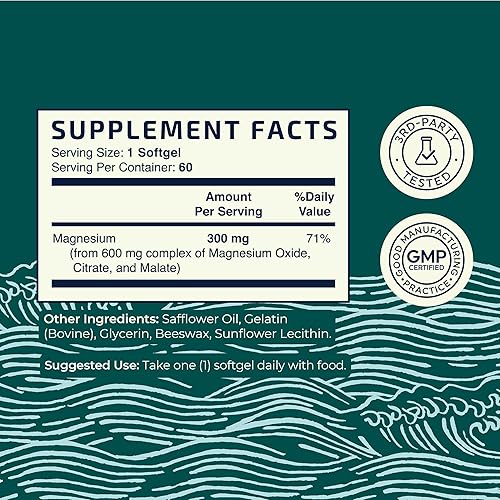 Miniatura 5 de Cápsulas blandas de triple magnesio  Citrato, malato y óxido  Suplemento de magnesio altamente absorbible para digestión, calambres en las piernas y