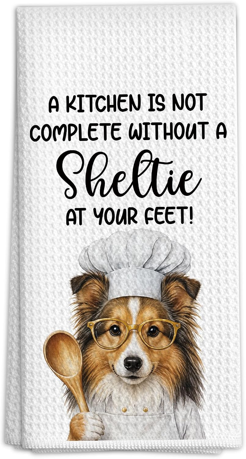 Funny Sheltie Dogs Kitchen Decor Dish Tea Towels, Gifts for Dog Lovers Mom