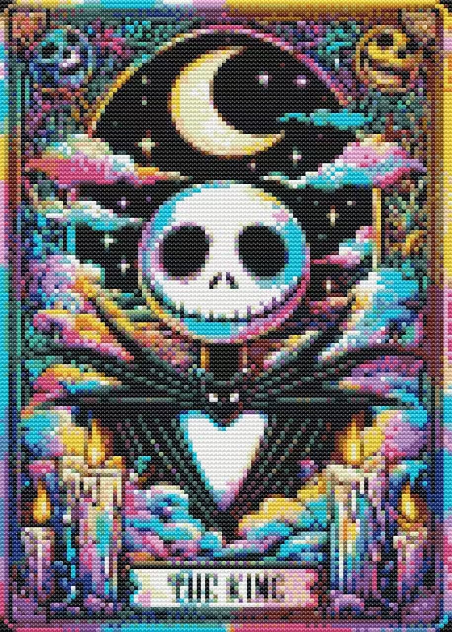 Eiazuiks Halloween Stamping Cross Stitch Kit, Skeleton Halloween Counting Cross Stitch Kit for Adult Beginners, Full Line DIY Stitching Kit for Home Decor Cross Stitch Patterns 12x16 inches