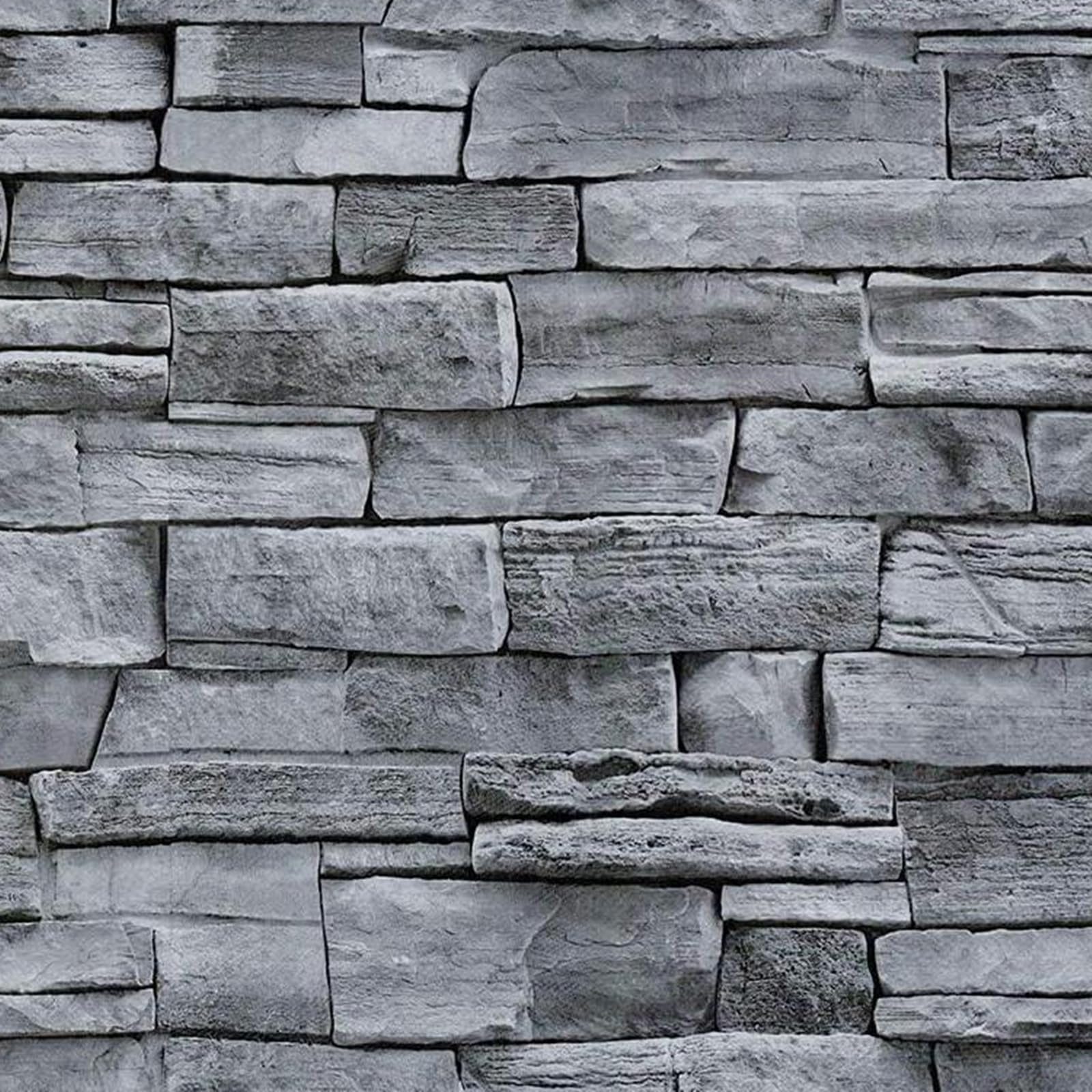 practicalWs Brick Wallpaper Peel and Stick Wallpaper 17.71" x 590.5", Grey Faux Stone Rock Wallpaper, Removable Self Adhesive Contact Paper,