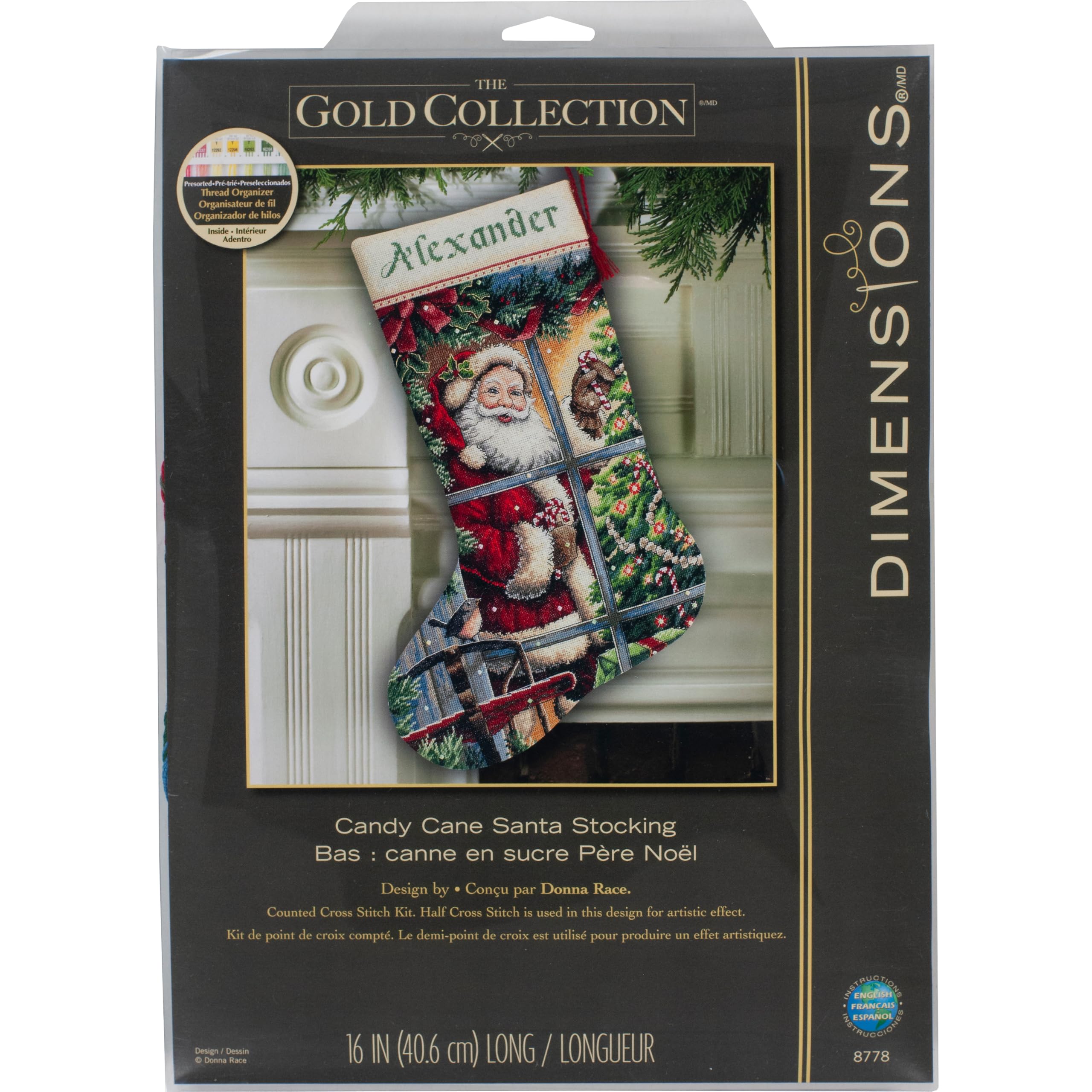 Dimensions Needlecrafts Counted Cross Stitch, Candy Cane Santa Stocking kit (8778)