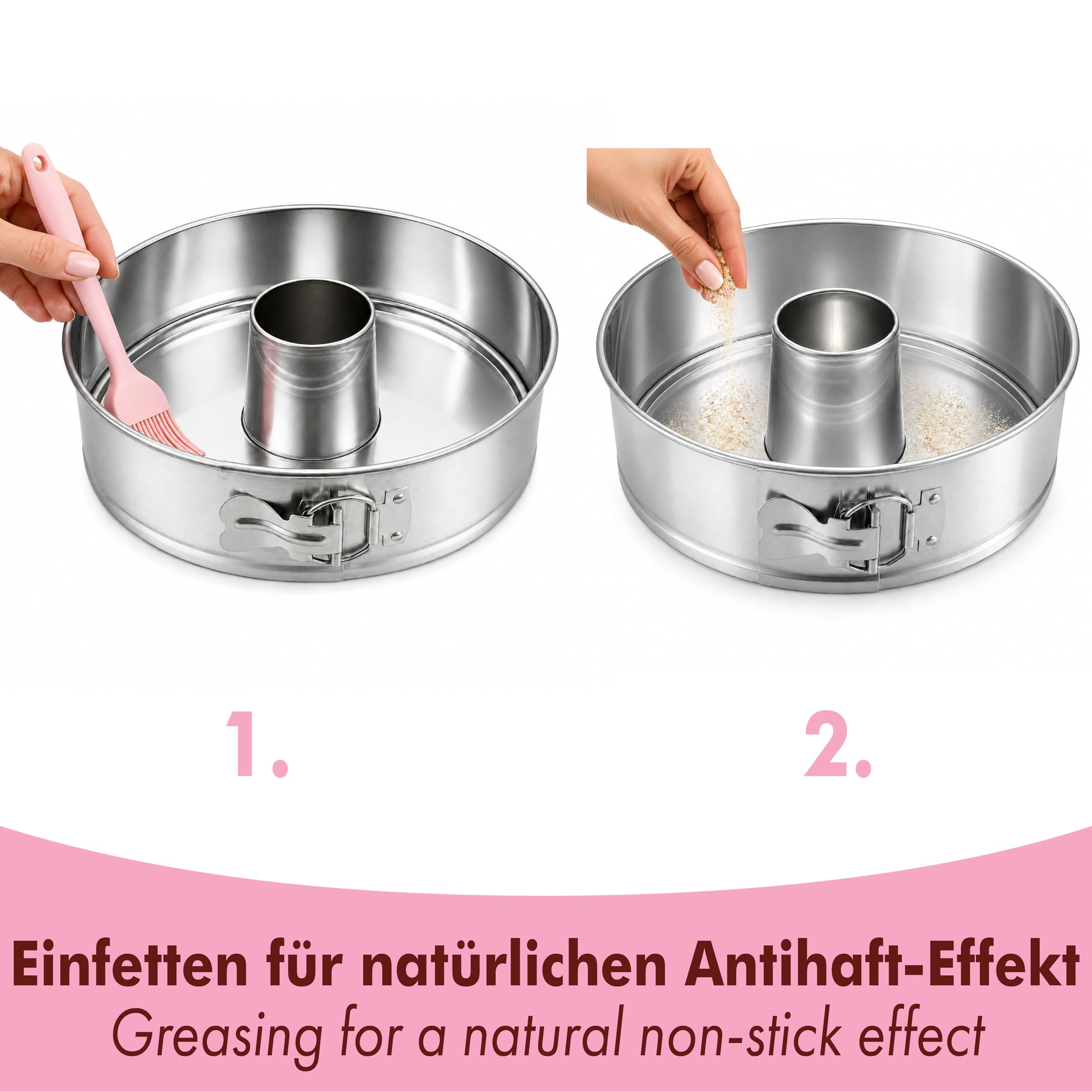 immer Moule à Charnière Inox Set avec Fond Plat et Fond Tubulaire, sans PFAS sans Revêtement Acier Inoxydable 18/8, Passe au Lave-Vaisselle