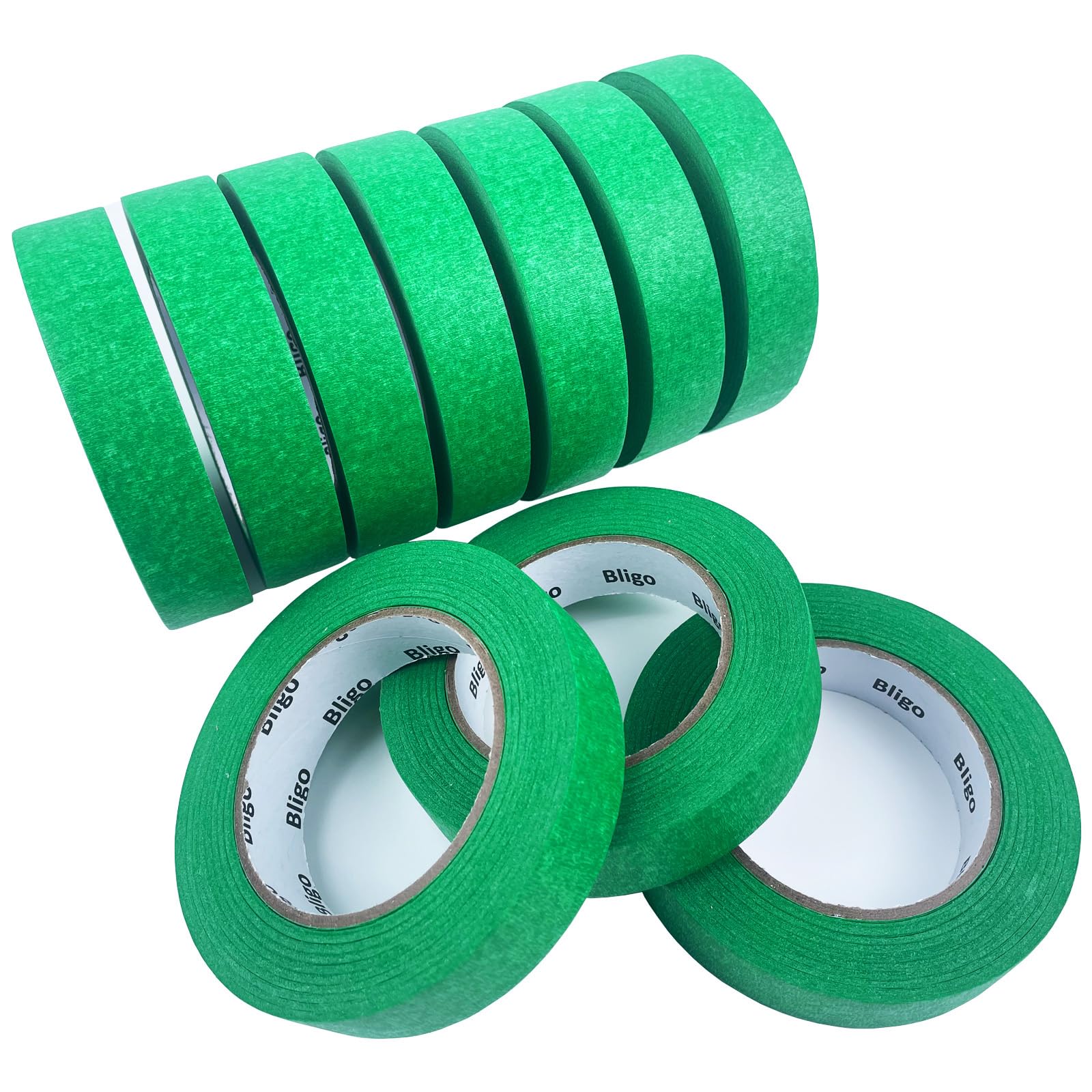 Bligo 10 Pack Green Painters Tape 1 Inch x 55 Yards, Medium Adhesive Masking Tape Bulk (550 Total Yards), Residue-Free for Painting, DIY Crafting,