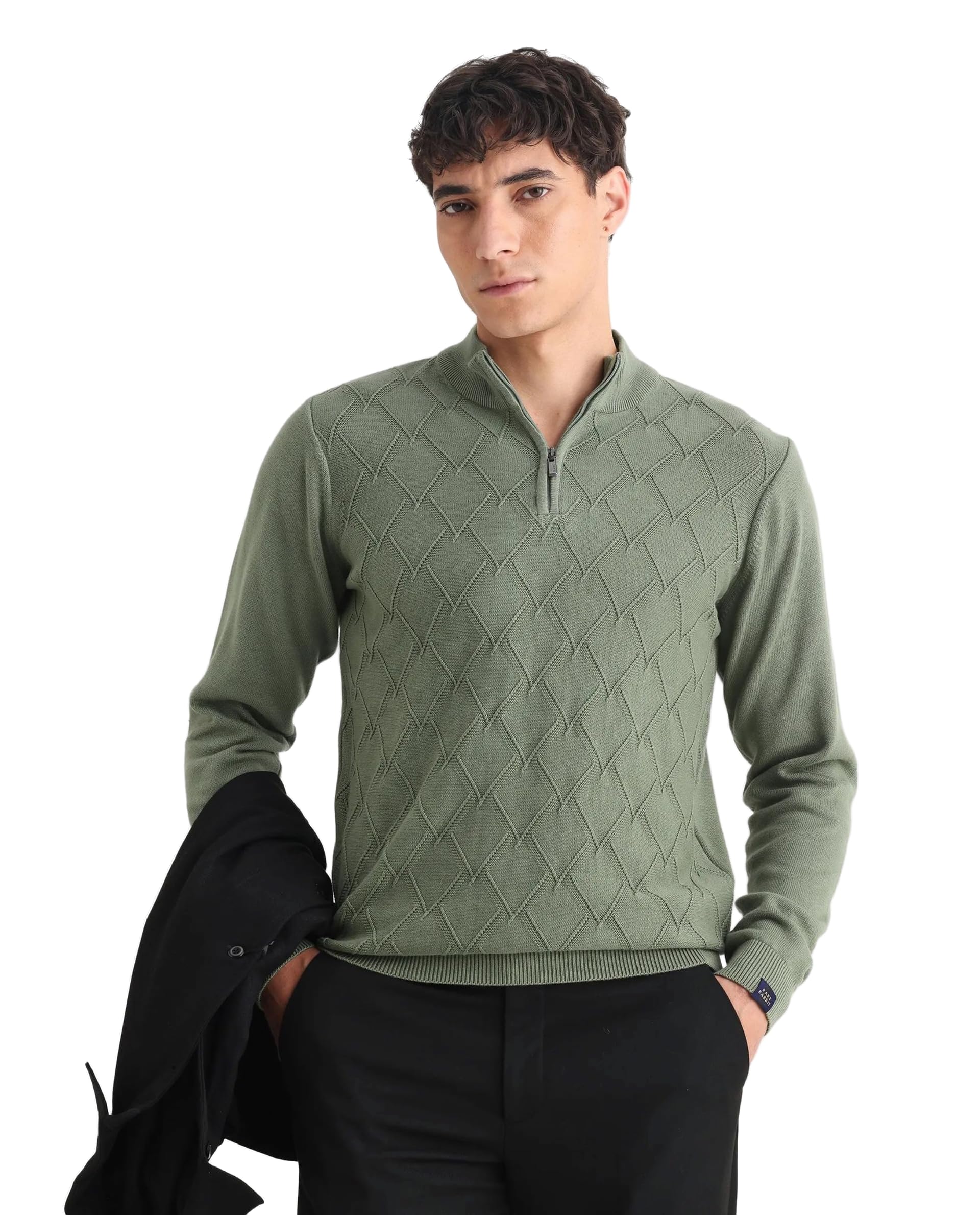 rare rabbit Men's Toyder Regular Fit Geometric Cotton High Neck Long Sleeve Sweater-picture-18