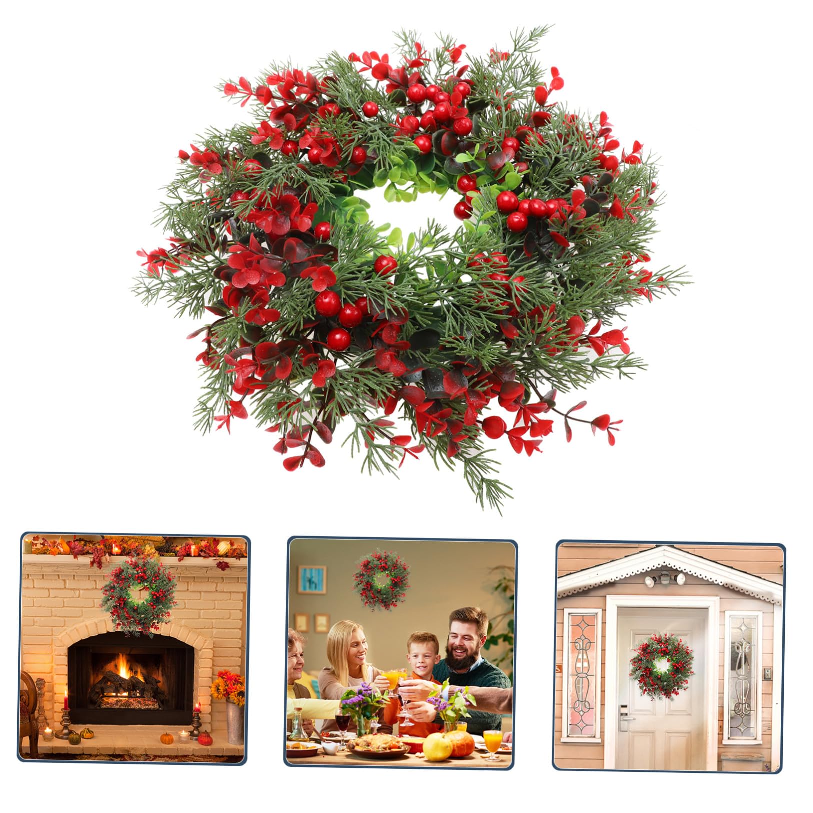 Guirnalda Navideña Artificial de Eucalipto 3 Piezas Bayas Rojas, Decoración de Puerta para Interiores y Exteriores, Adorno de Temporada para Hogar y Chimenea Invierno