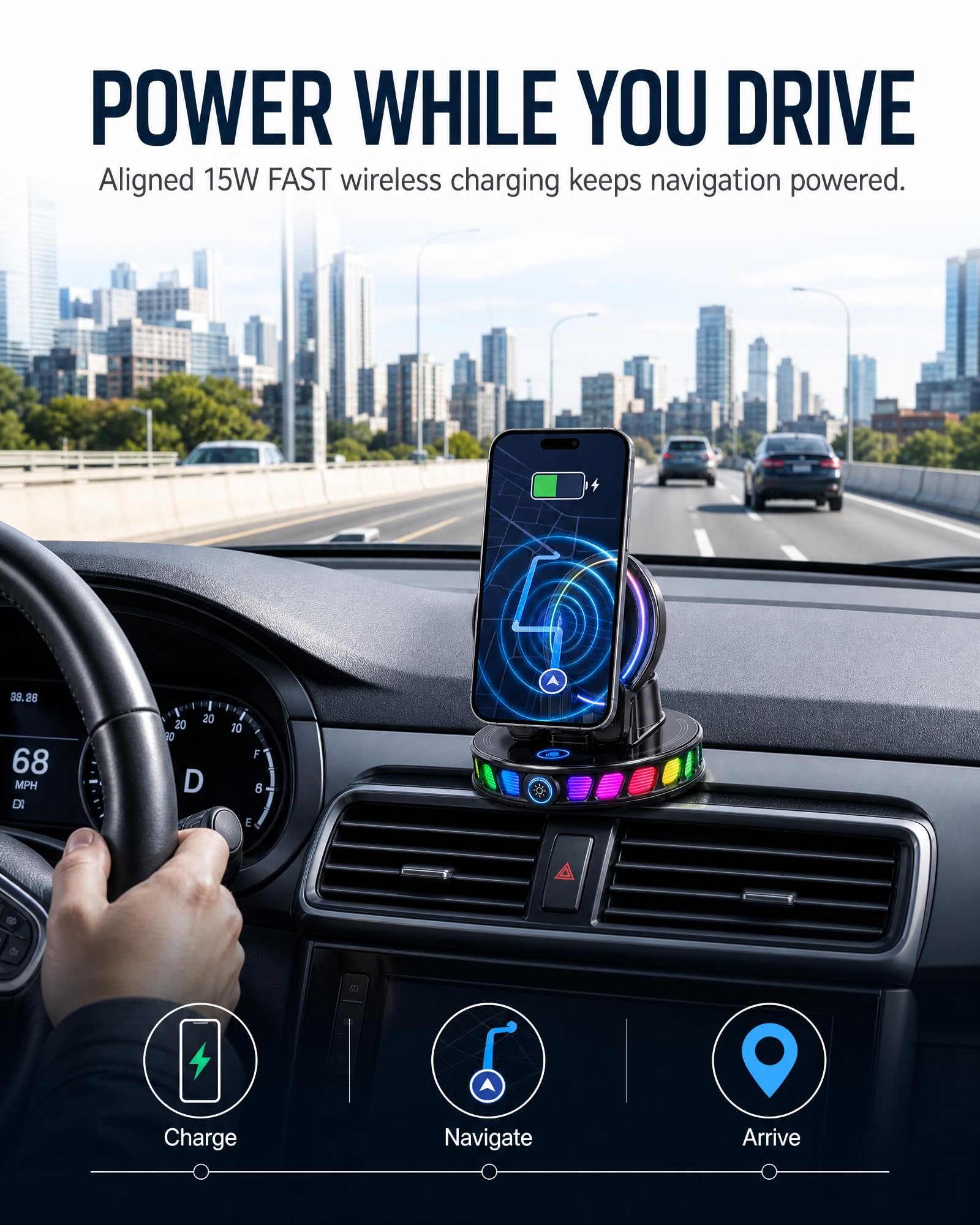 Soporte giratorio de 360° para teléfono de coche con carga