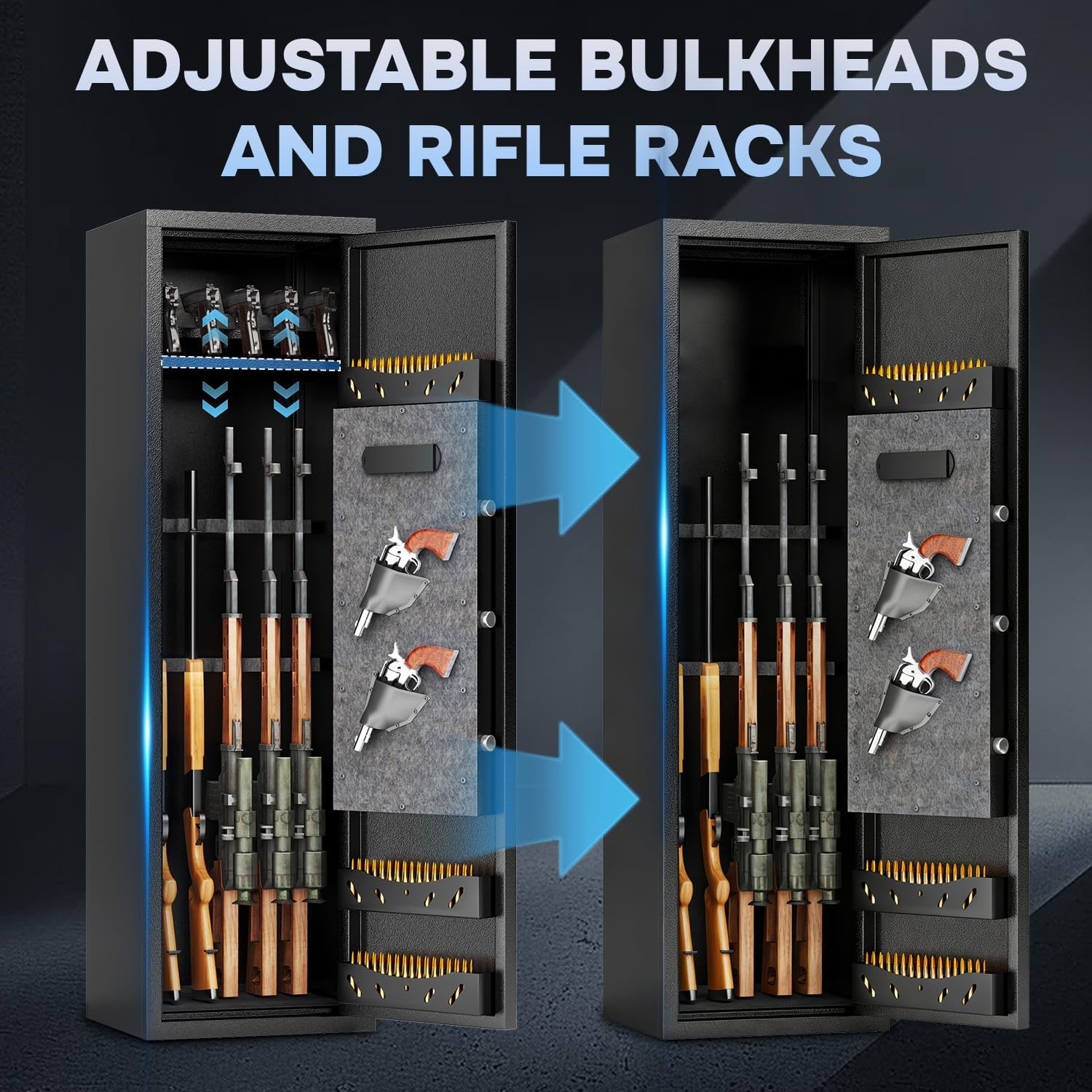 [No Assembly Required] 6-10 Firearms Gun Safe for Rifles and Pistols, Biometric Gun Safe Rifle with Adjustable Shelves, Heavy Duty Rifle Safes for Home for Home Rifle Pistol Valuables Storage