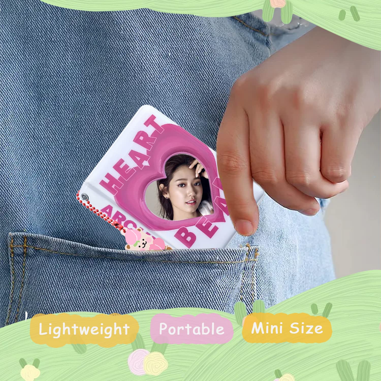 runrayay 3 Inch Kpop Fotokaarthouder Boek Fotokaart Binder, Mini Fotoalbum, Transparant Pailletten Hart Holle Kleine Fotokaart Boek Kpop Album Binder 20 Zakken, Blauw