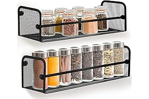 Greenco Single Tier Mesh Wall Mount Spice Rack, Black, (Set of 2) Spice Storage