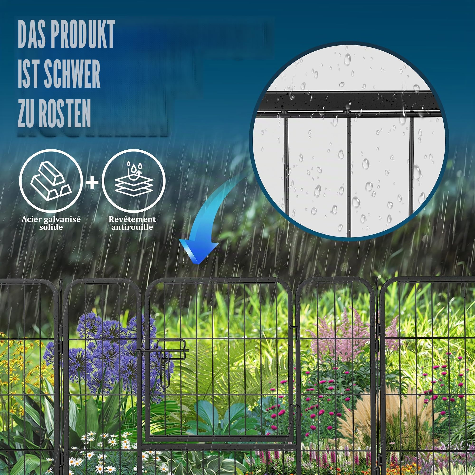 Zaun für Hunde, Set mit 8 Klappbaren Paneelen (80L x 60H cm)