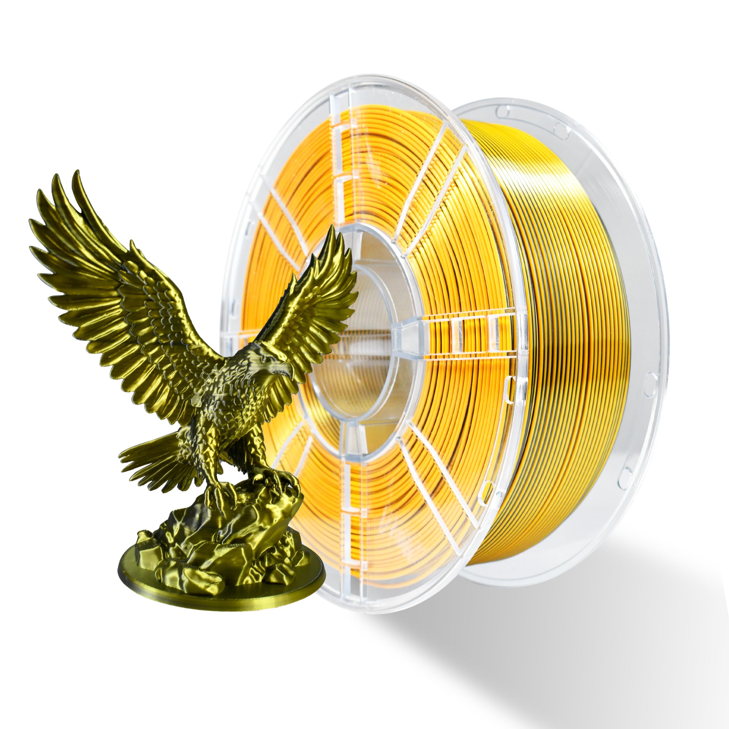 iBOSS PLA+ 3D Printer Filament, PLA Plus Filament 1.75mm Silk Black Gold Shiny Silk Dual Color Filament, 3D Printing Filament 1KG/2.2lb Dimensional Accuracy +/- 0.02mm Fit Most FDM Printers