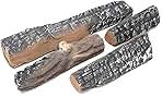 Skyflame Gas Fireplace Logs - 4 Small Pcs Ceramic Wood Logs and Accessories for All Types of Indoor Gas Inserts, Ventless, Propane, Gel, Ethanol, Electric or Outdoor Fireplaces & Fire Pits