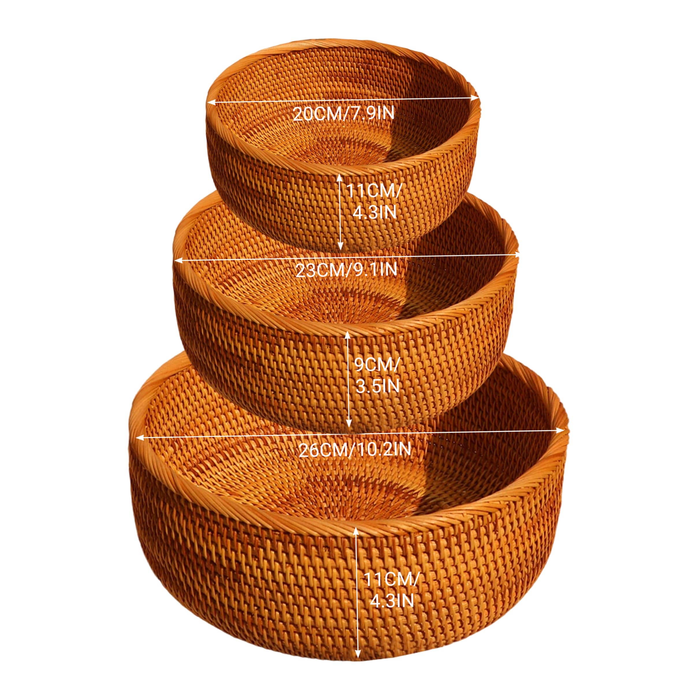 3 Pezzi Cesti Rotondi in Vimini Rattan cestini per Il Pane Intrecciati a Mano in Modo Naturale per l'organizzazione Domestica Cesti Rattan cestini per Il Pane Rotondi Vimini per i