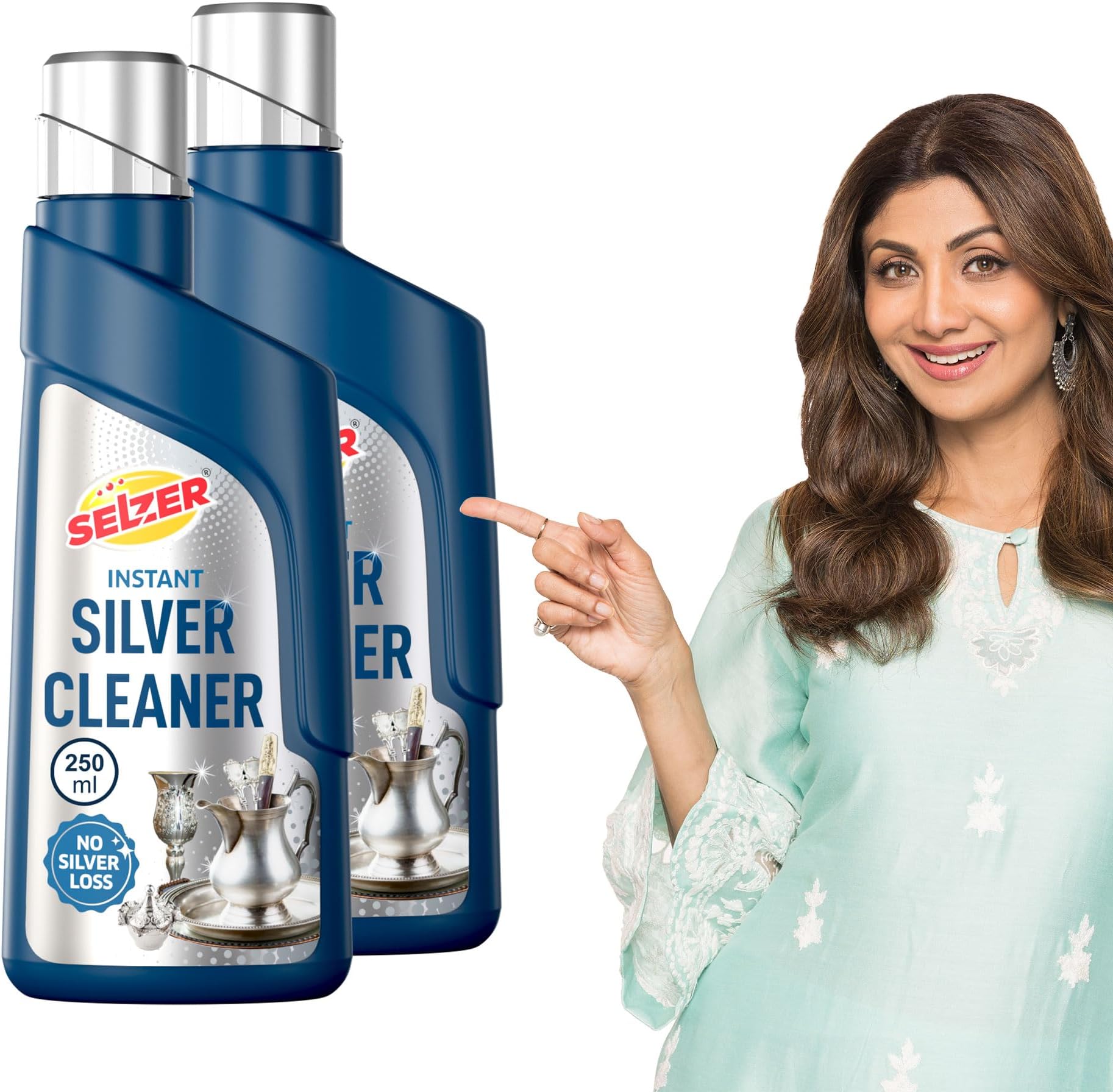 Selzer Silver Dip Cleaner Liquid – 250 ml | Instant Silver Cleaner & Tarnish Remover for Pooja Items, Utensils & Jewellery | Silver Shine Cleaning Liquid for Silverware & Ornaments (Pack of 2)