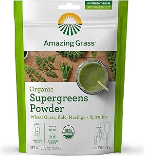 Amazing Grass Organic Supergreens Powder: Wheatgrass, Kale, Moringa, & Spirulina, Smoothie Booster with Vitamin K, 30 Servings - coolthings.us