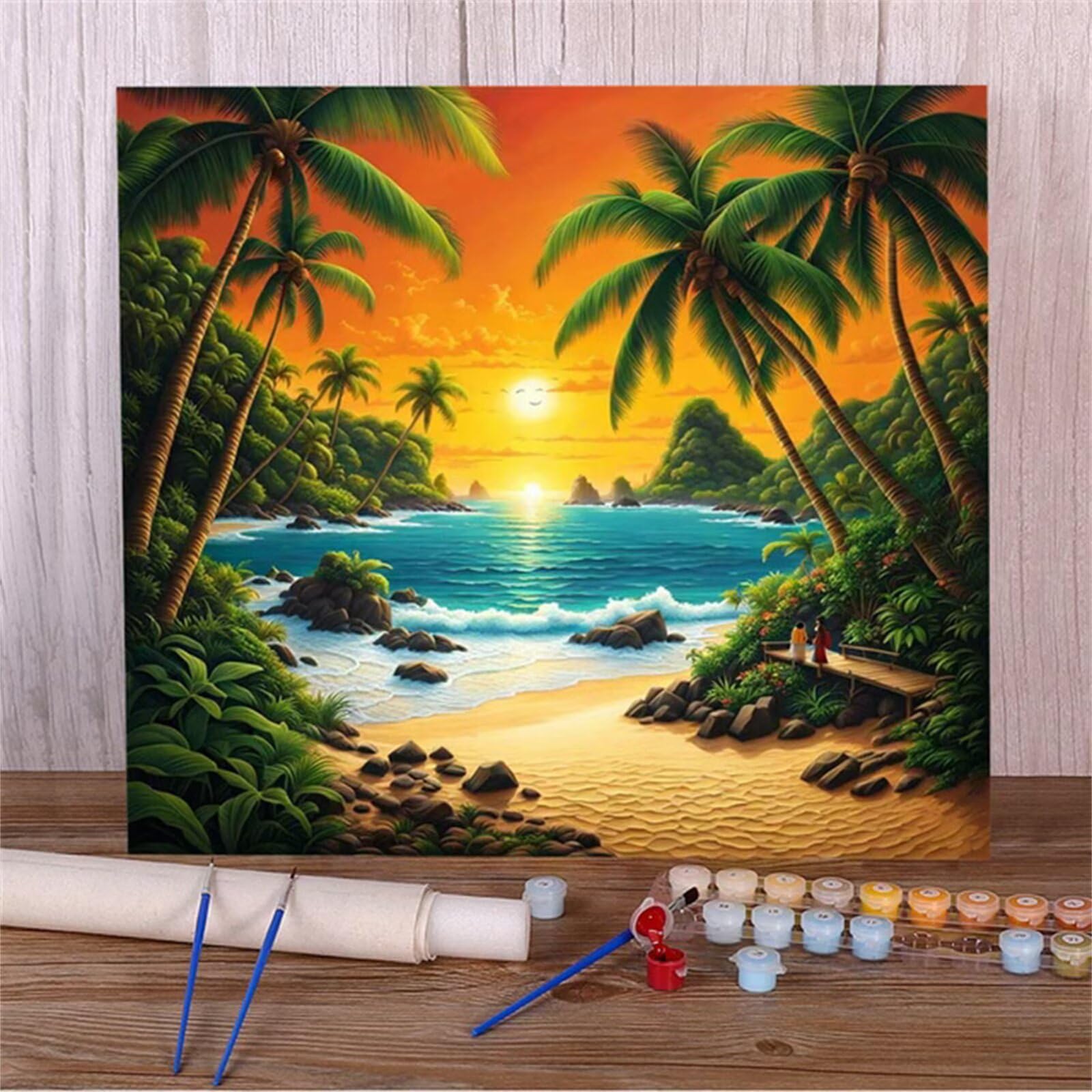Tropikalne rośliny z wyspy do malowania według numerów, dla dorosłych, bez ramy, 80 x 80 cm, malowanie według numerów, dla dorosłych, początkujących, z pędzlami i pigmentem akrylowym, obraz olejny