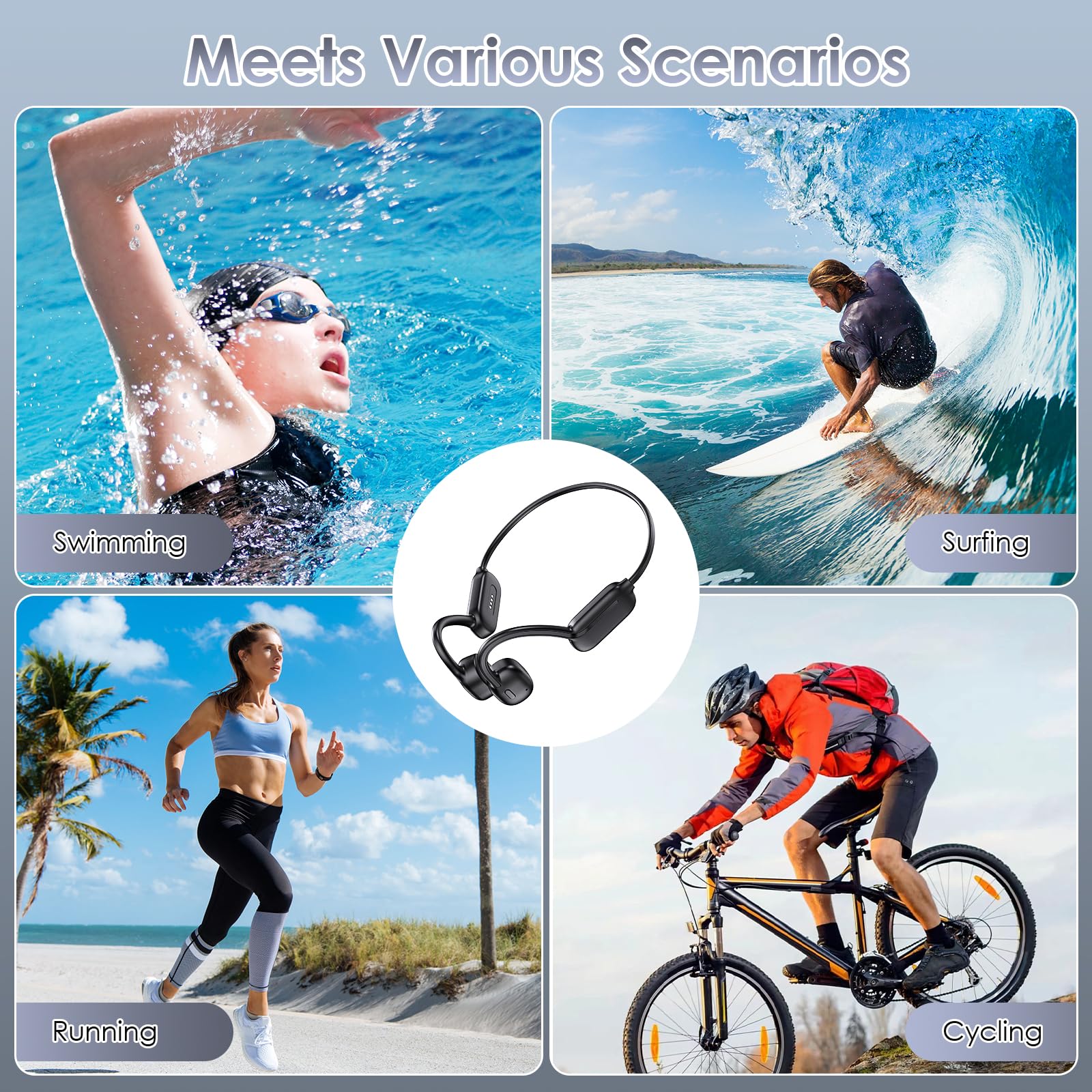 Casque Conduction Osseuse Casque Natation Bluetooth 5.3 Étanche IP68 32G Stockage 150mAh Flexible Casque Bluetooth sans Fil pour Natation Course à Pied Sport Travail