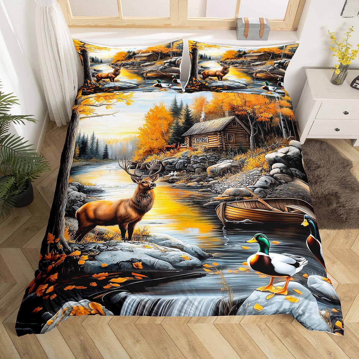 Housse de couette 220x240 adulte et enfant motif feuilles d'érable