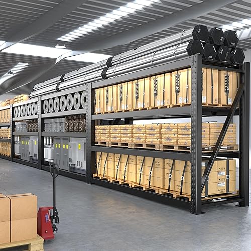 Miniatura 8 de Bepatio Estantería de garaje de 8000 libras, estantes de almacenamiento de 77 pulgadas de ancho, estantes ajustables de 4 niveles, estantería de