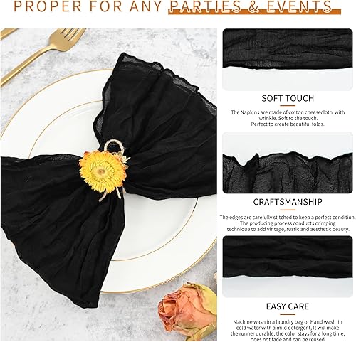 Miniatura 10 de Paquete de 42 servilletas de gasa de 20 x 20 pulgadas, servilletas de cena arrugadas color beige, servilletas bohemias rústicas de algodón suave