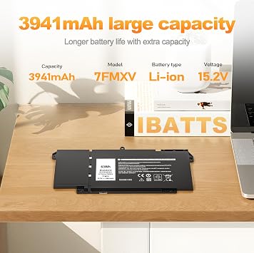 7FMXV 63Wh Battery for Dell Latitude 5320 7320 7420 7520 TN2GY 9JM74M1JN | Replacement for P133G P134G P135G P136G P138G P139G P110F 1PP63 Laptop15.2V 3941mAh
