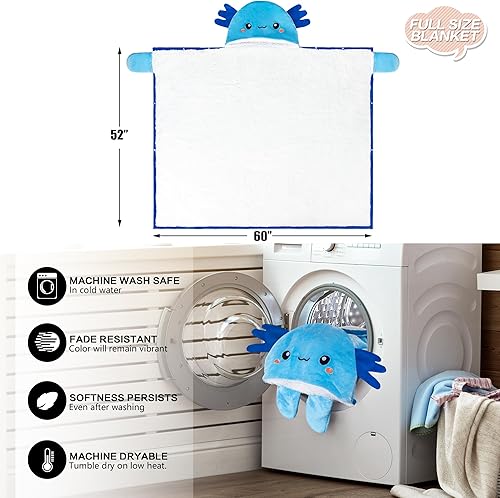 Vista 5 de Axolotl Wearable Hooded Blanket for Adults - Super Soft Warm Cozy Plush Flannel Fleece & Sherpa Hoodie Throw Cloak Wrap - Axolotl Gifts for Women