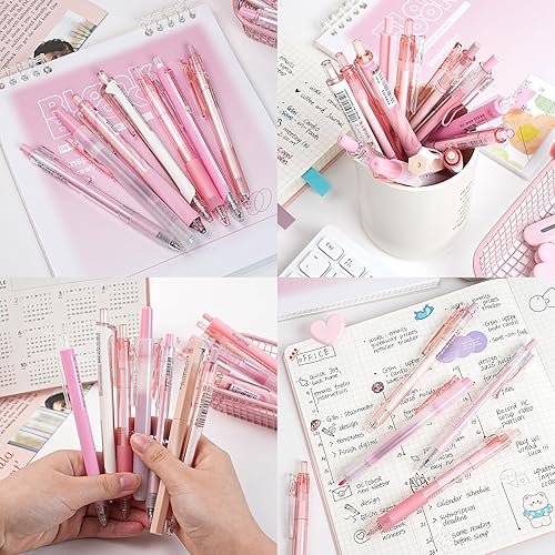 Miniatura 4 de Nicpro Paquete de 13 bolígrafos de tinta de gel pastel con funda, bonitos bolígrafos retráctiles de punta fina de 0.020 in, 12 bolígrafos rosados de