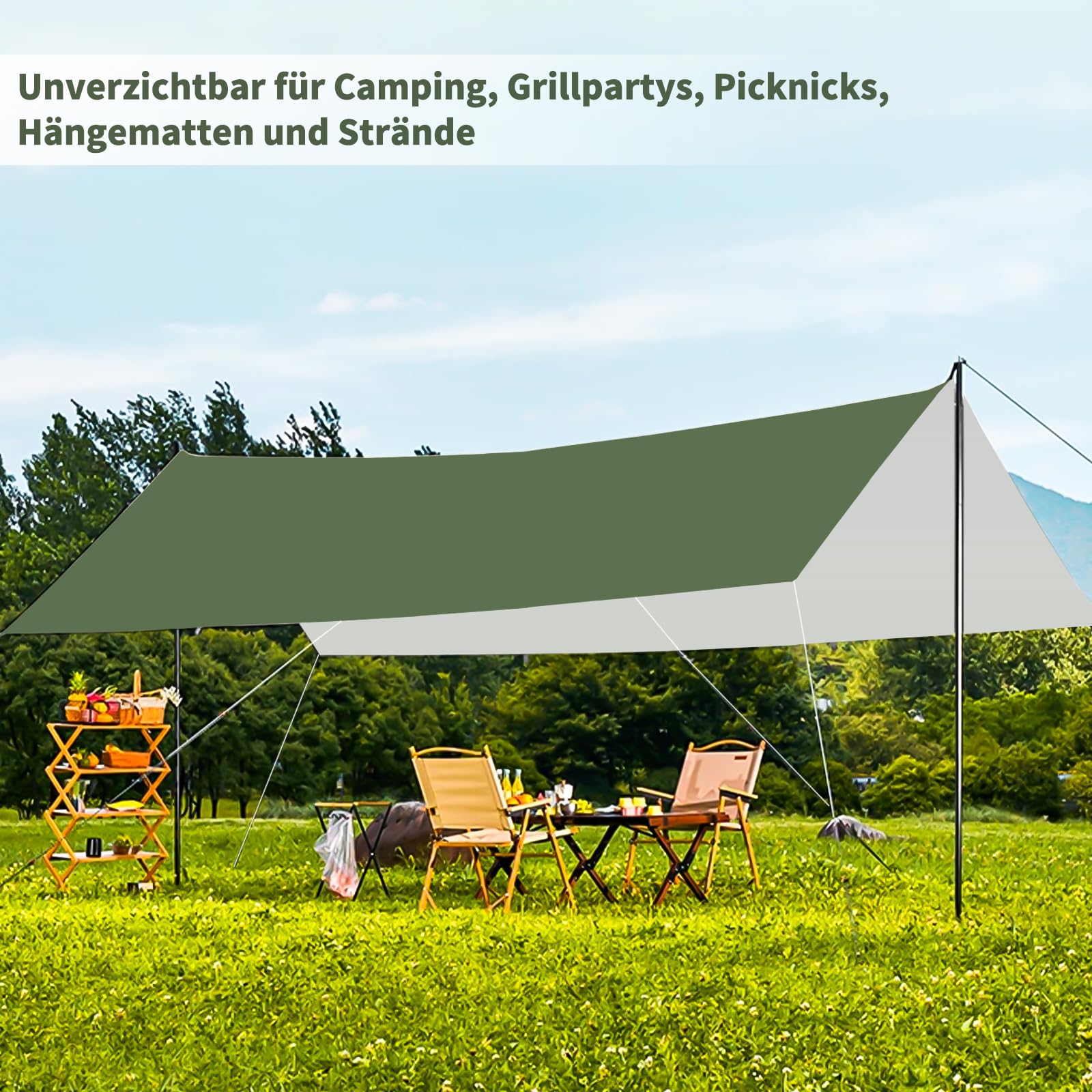 KOIUEYW Tarp wodoszczelna 3x3/3x4/3x5M, Plandeka kempingowa ultralekkka wodoszczelna, Anti-UV śnieg deszcz plandeka namiotowa z oczkami do kempingu, pikniku, wędrówek, hamaka, aktywności na świeżym