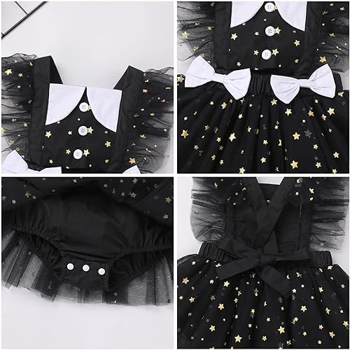 Miniatura 4 de Traje de bebé recién nacida para el primer cumpleaños, vestido de príncipes, diadema de encaje, volantes, estrellas brillantes, para sesión de fotos