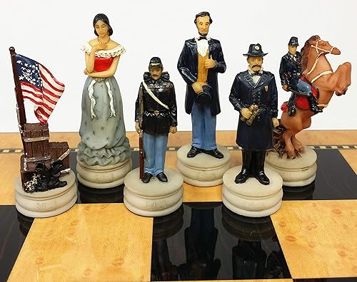 Miniatura 3 de Juego de ajedrez US American Civil War Queens con tablero de madera de nogal brillante de 17 pulgadas y color arce