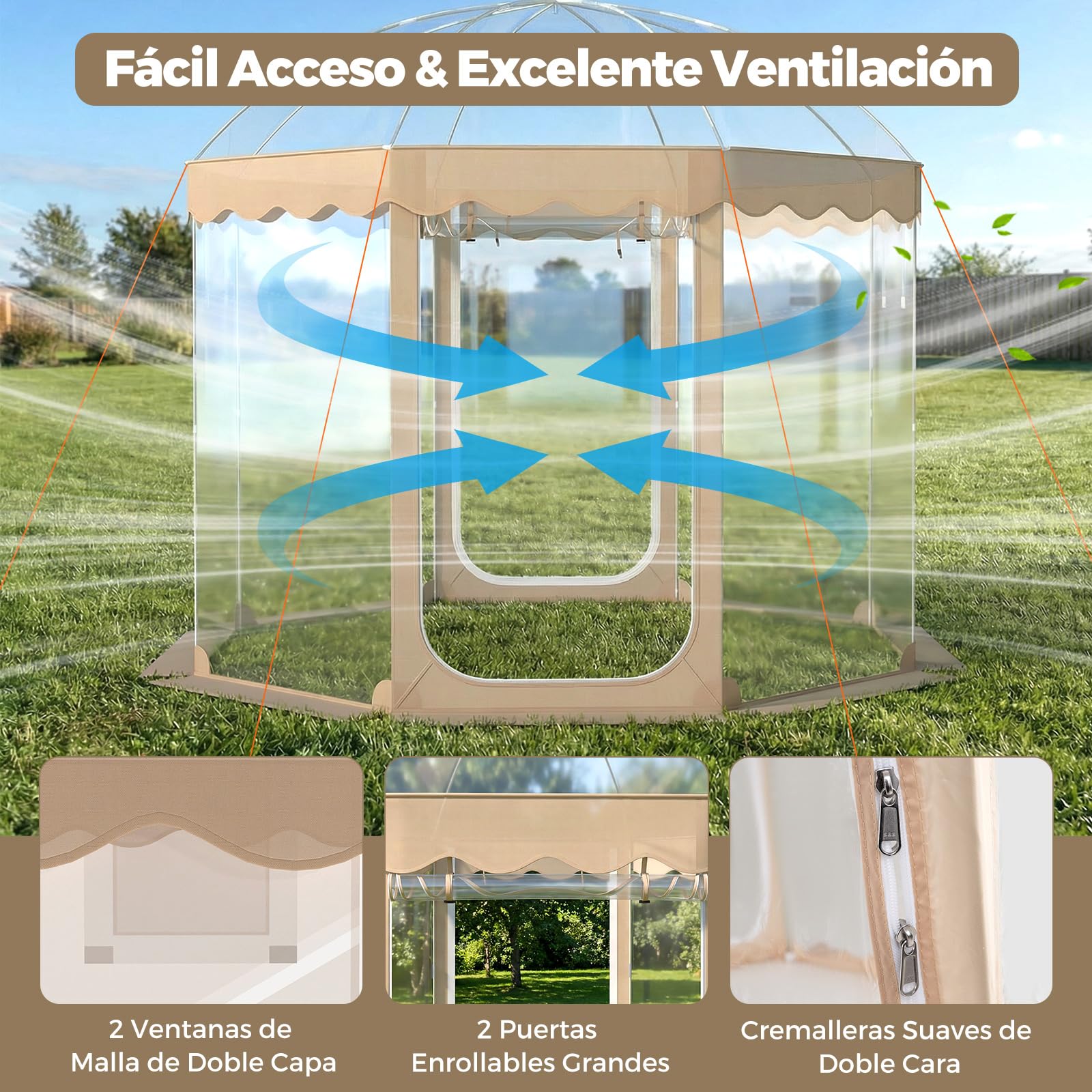 COSTWAY Tienda de Campaña Deportiva para 8-10 Personas, 305 x 305 x 210 cm, Carpa Burbuja Transparente, Panorámico de 540°, Animar, Pescar y Acampar