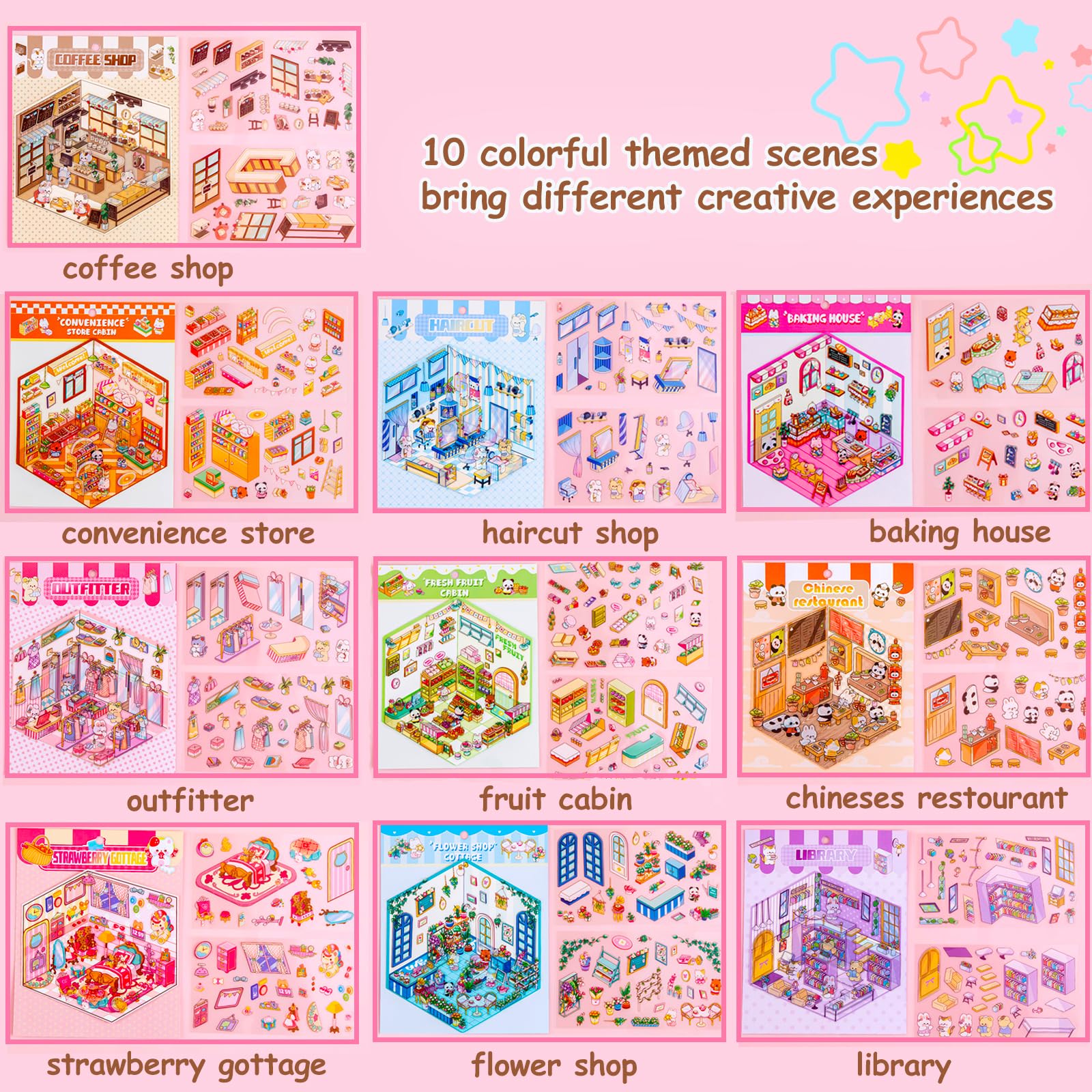 30 Sets DIY 3D House Stickers Kit Non-Toxic & Safe 3D Miniature Scene Therapy for Kids and Adults Stress Relief Sticker Scenes with Tweezers Creative Fun & Reusable DIY Sticker Therapy Kit for age 3+ - Image 4