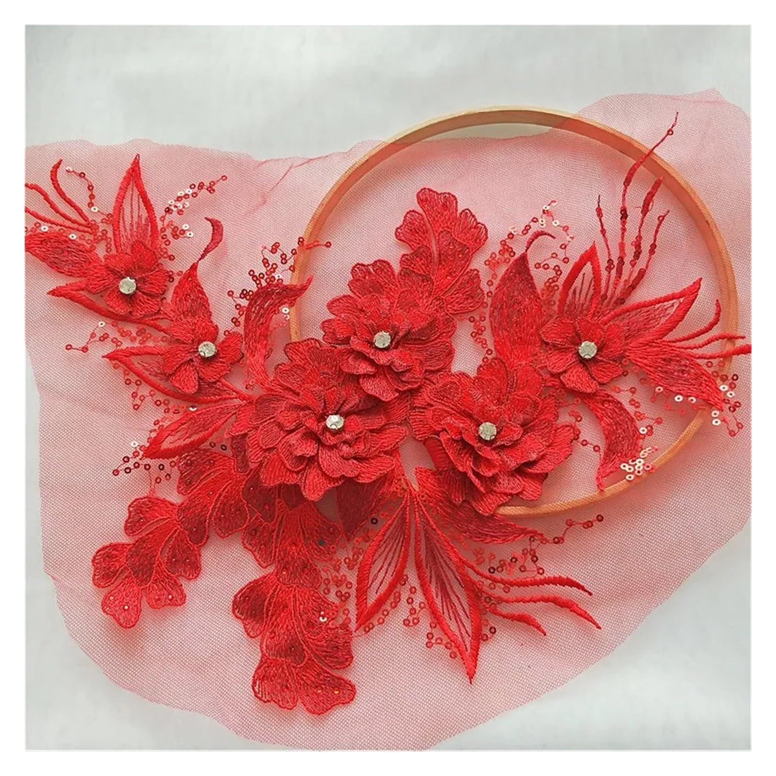 Applique en dentelle 3D pour robe de mariée patch brodé rouge de 38 x 24 cm pour grand mariage