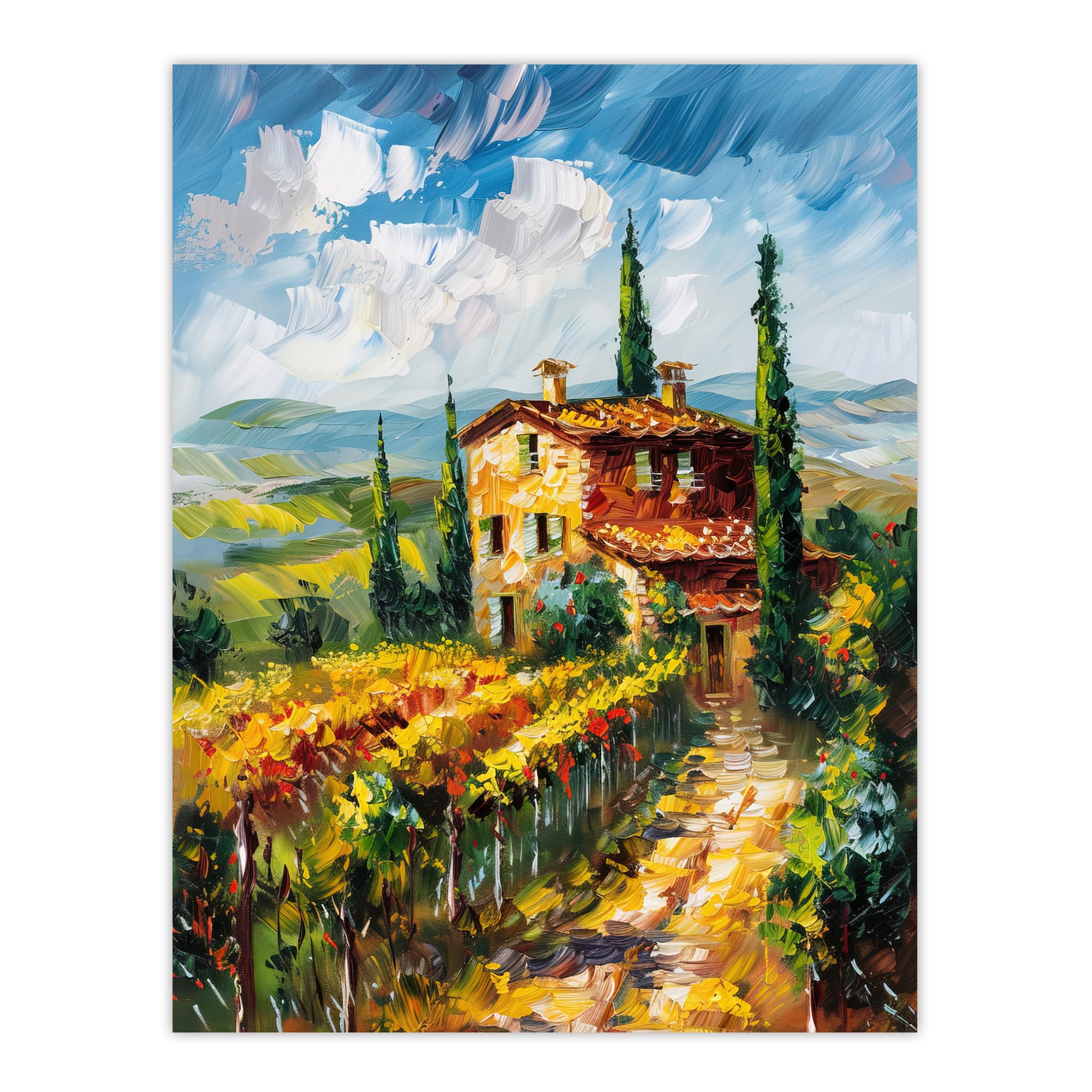 Artery8 Summer Tuscan Farmhouse Oil Painting Colourful Living Room Large Wall Art Poster Print Thick Paper 18X24 Inch