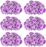 Vista 25 de BLOSMON Bolas de Flores Artificiales Centros de Mesa de Boda 2 Piezas 11.8" Lila Flores Falsas Rosa Hortensia Arreglo de Bolas Centro de Mesa