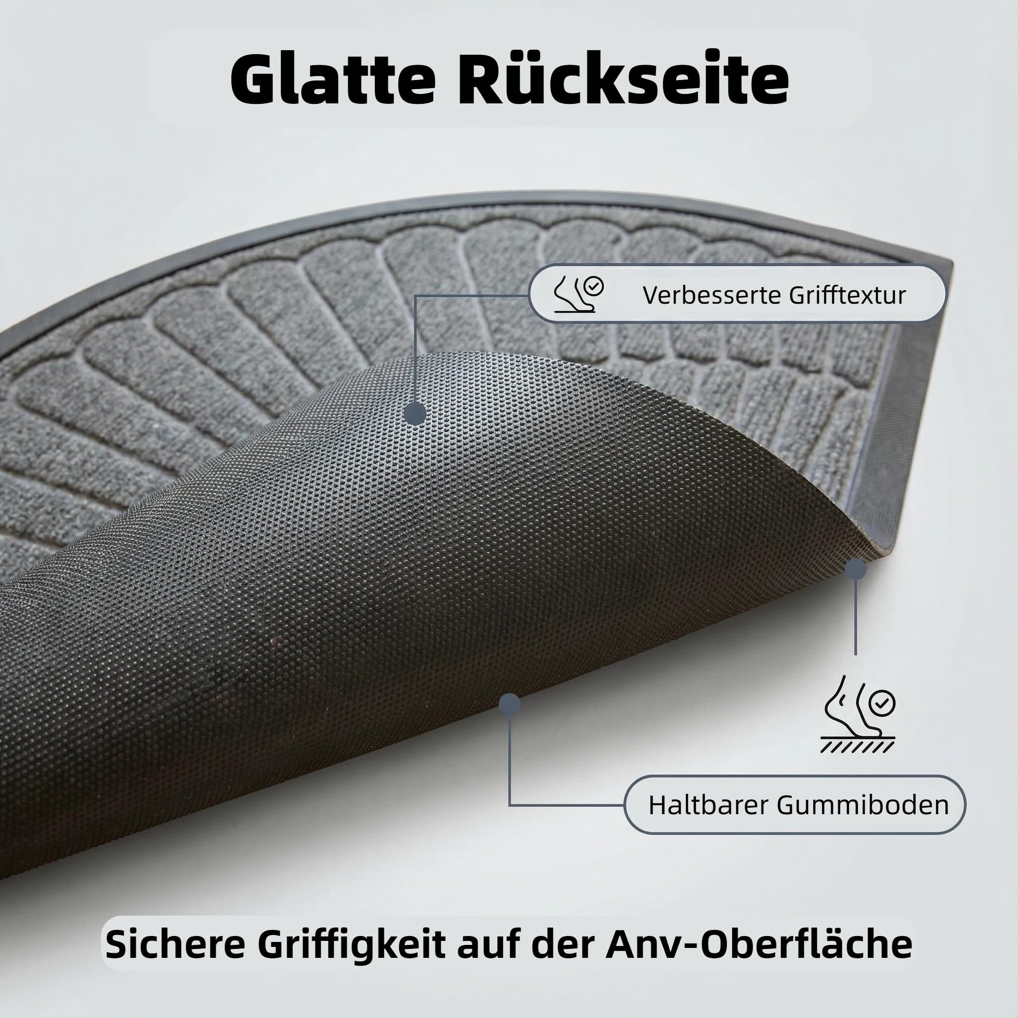 Halbrunde Eingangsmatte, rutschfeste & wasserdichte Fußmatte, strapazierfähig für Haustür, Flur und Terrasse(Grau, 17.7x29.5Inch)