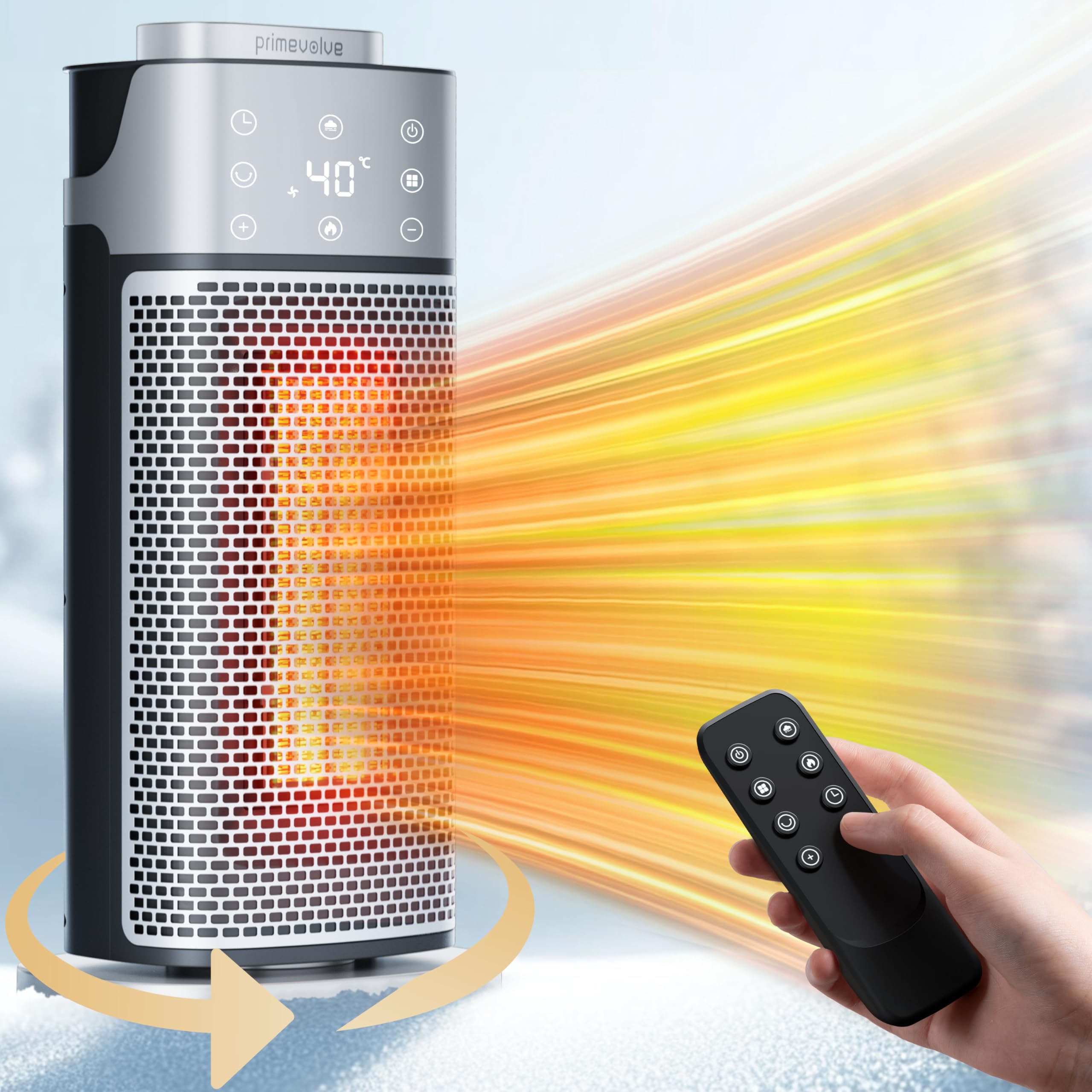 Calefactor Electrico Bajo Consumo, Primevolve 2000W Calefactor Ceramico con ECO Modo y Humidificación Soporte de Control Remoto 12H Timing 70° Oscilación, para Dormitorio Oficina Hogar