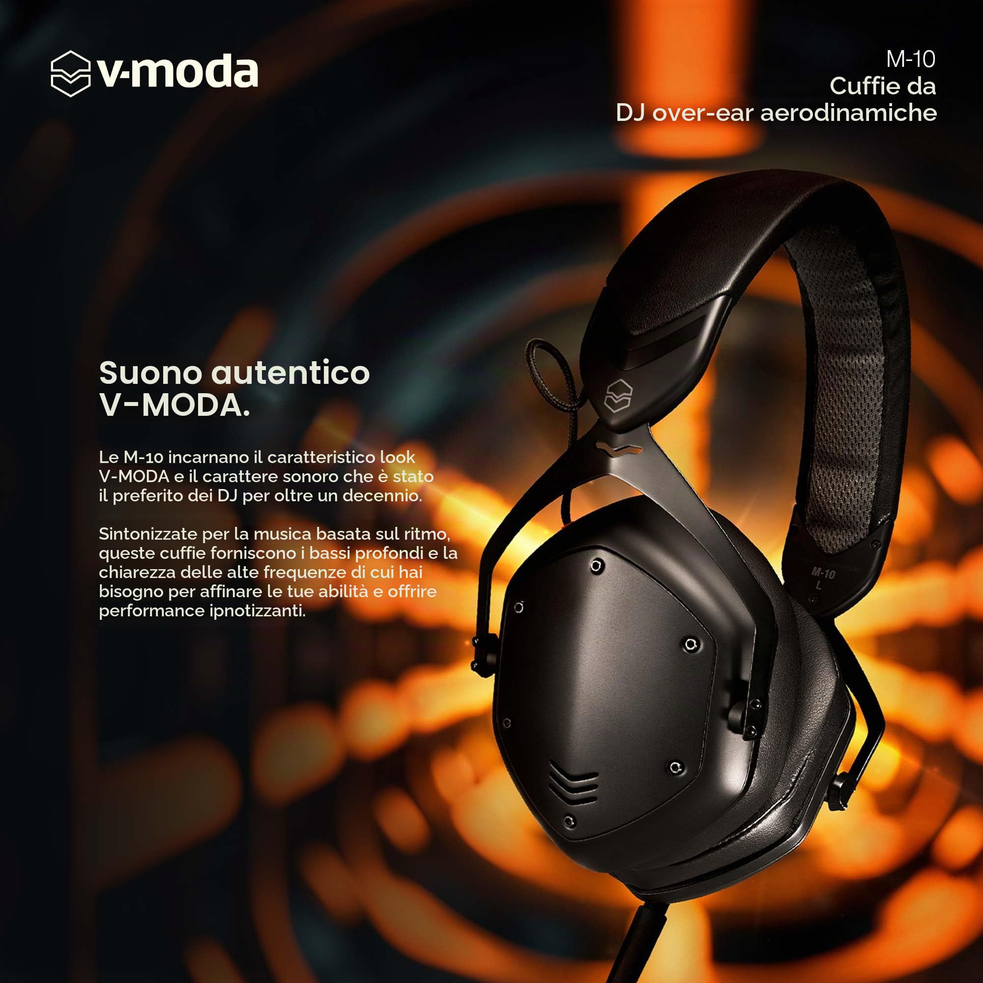 V-Moda M-10 | Essenziali cuffie circumaurali per DJ | Ottimizzate per i DJ e la musica dance | Bassi profondi e gamma acuta definita | Imbottiture in memory foam per lunghe sessioni | Nere