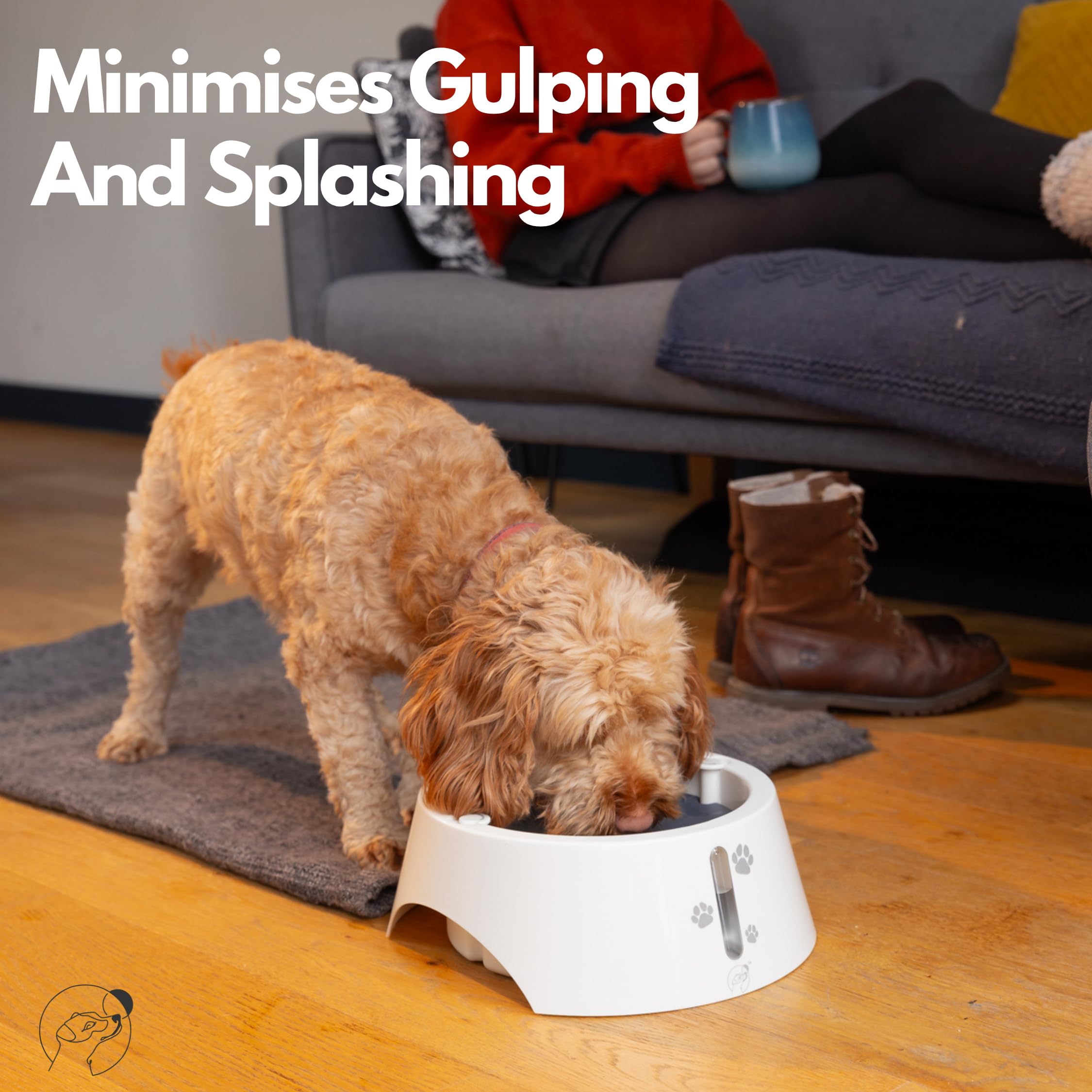BARKING& MAD Gamelle d'eau anti-déversement pour chien de 2,1 L – Distributeur d'eau à alimentation lente anti-éclaboussures, bols blancs antidérapants et anti-basculement pour grands chiens avec de