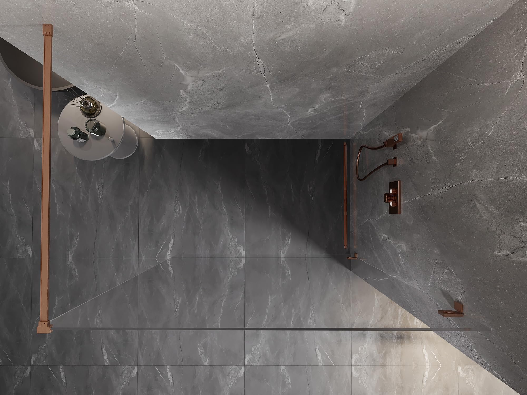 Mexen Lunar Parete Doccia Walk-In Destro 70x200 Trasparente 8mm Rame Spazzolato