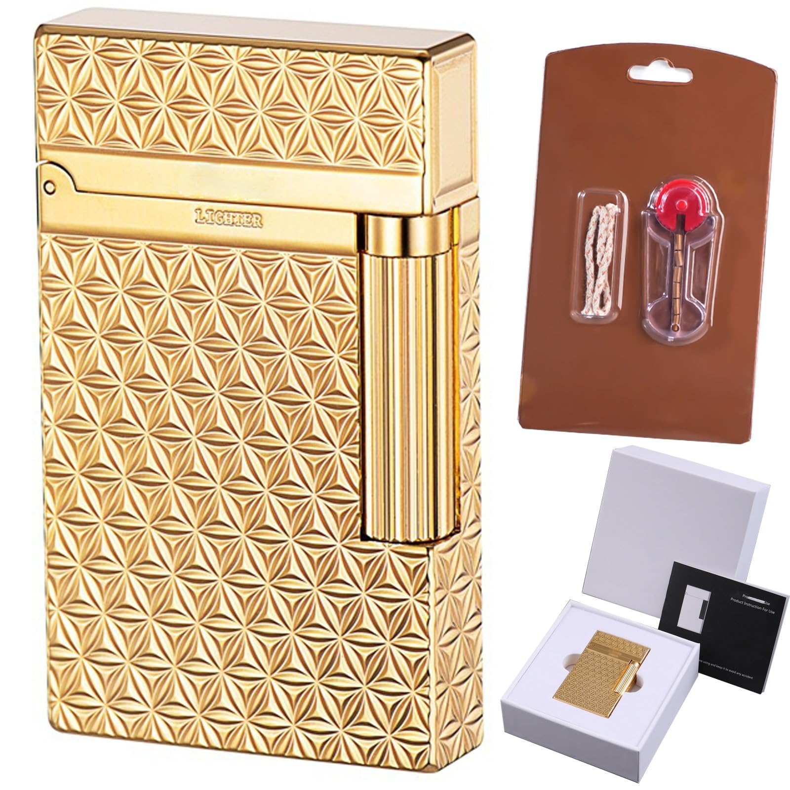 Kerosene Lighter With 6 Flint ，lighter accessories，Gift Box，vintage brass lighter (Sold without Petrol) (Fuel Not Included)(C)