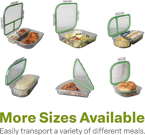 Miniatura 7 de pequeño para llevar 3 compartimentos, 8.0 in x 8.0 in x 2.5 in, reutilizable, apto para microondas, certificado NSF, humoverde